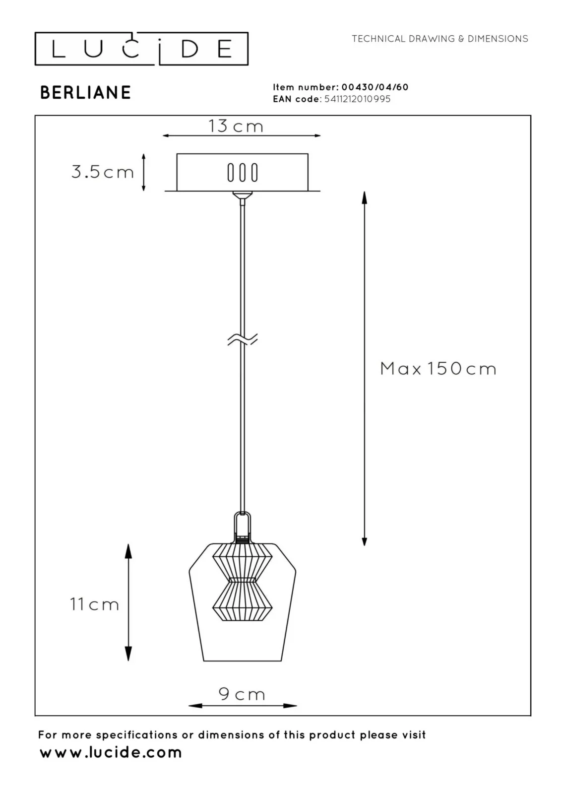Lucide BERLIANE - Zu00e1vesnu00e9 svetlo - u00d8 12 cm - LED tlmenu00e9 - 1x4W 2700K - s vymeniteu013enu00fdm LED modulom - Transparant | Essential