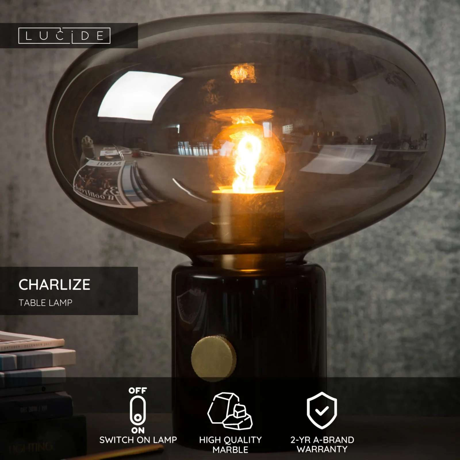 Lucide CHARLIZE - Stolnu00e1 lampa - u00d8 23 cm - 1xE27 - u010dierna