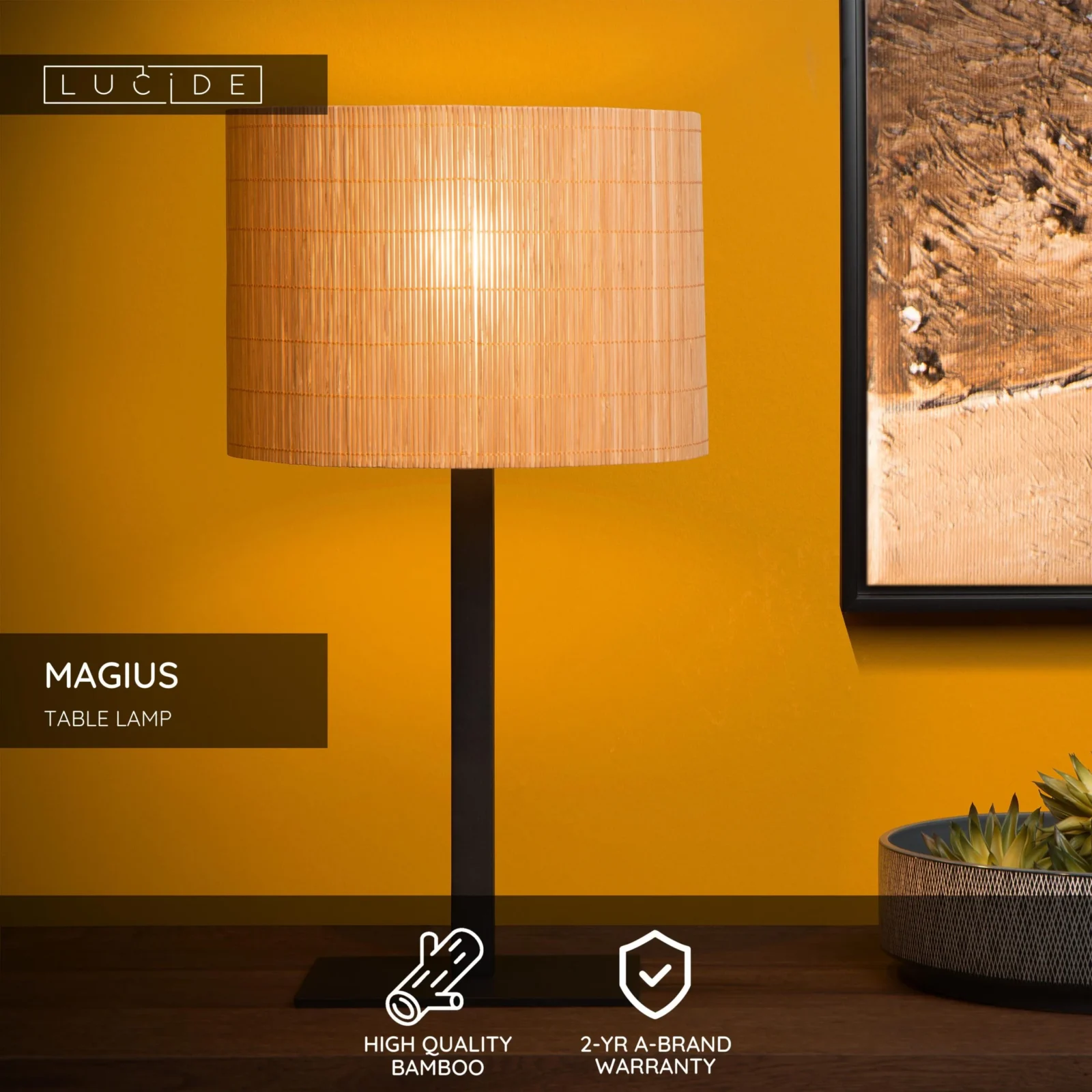 Lucide MAGIUS - Stolnu00e1 lampa - u00d8 28 cm - 1xE27 - Prirodzenu00e1