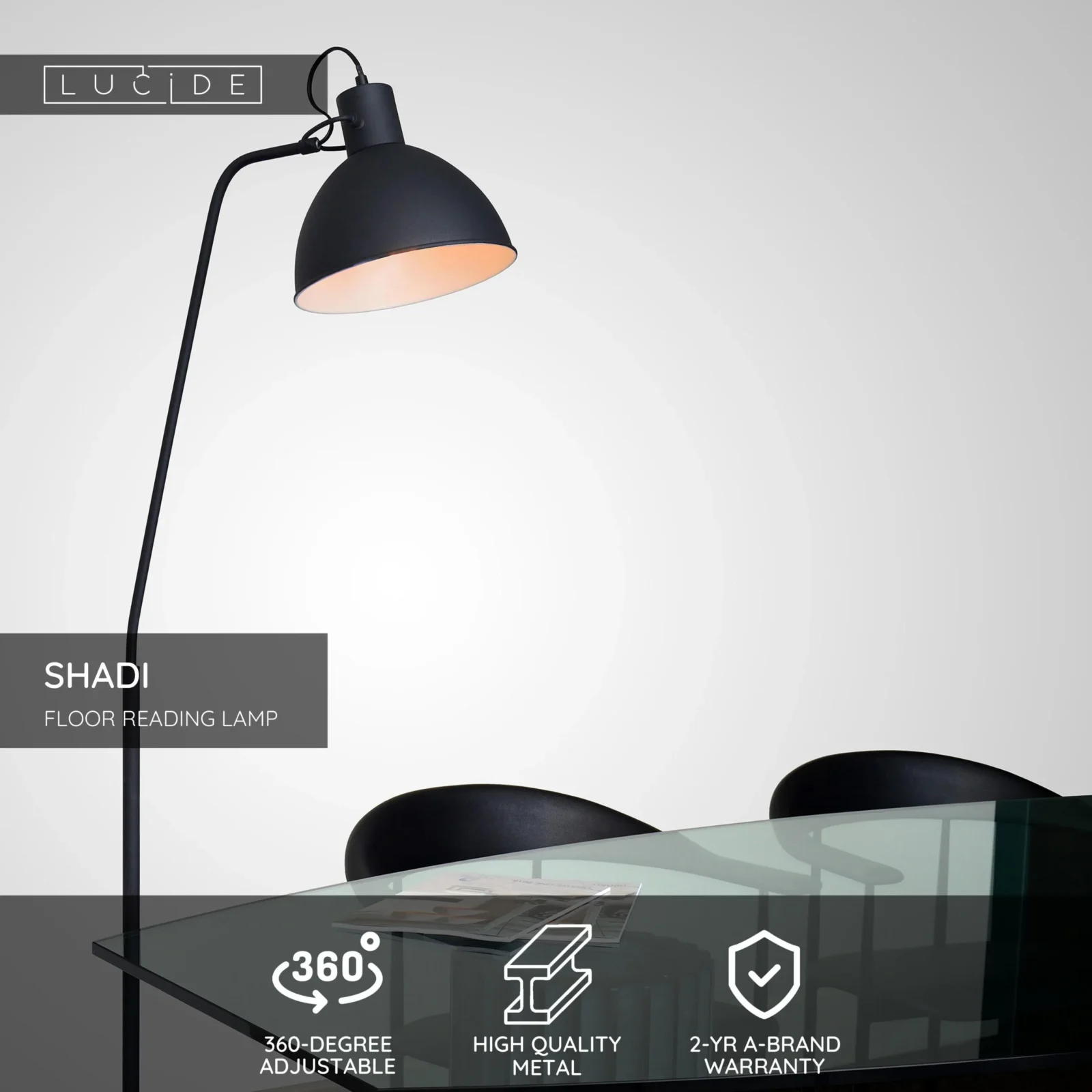 Lucide SHADI - Podlahovu00e1 lampa na u010du00edtanie - 1xE27 - u010cierna