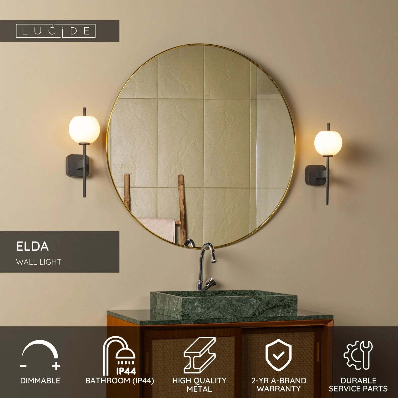 Lucide ELDA - Nu00e1stennu00e9 svetlo Ku00fapeu013eu0148a - 1xG9 - IP44 - u010cierna