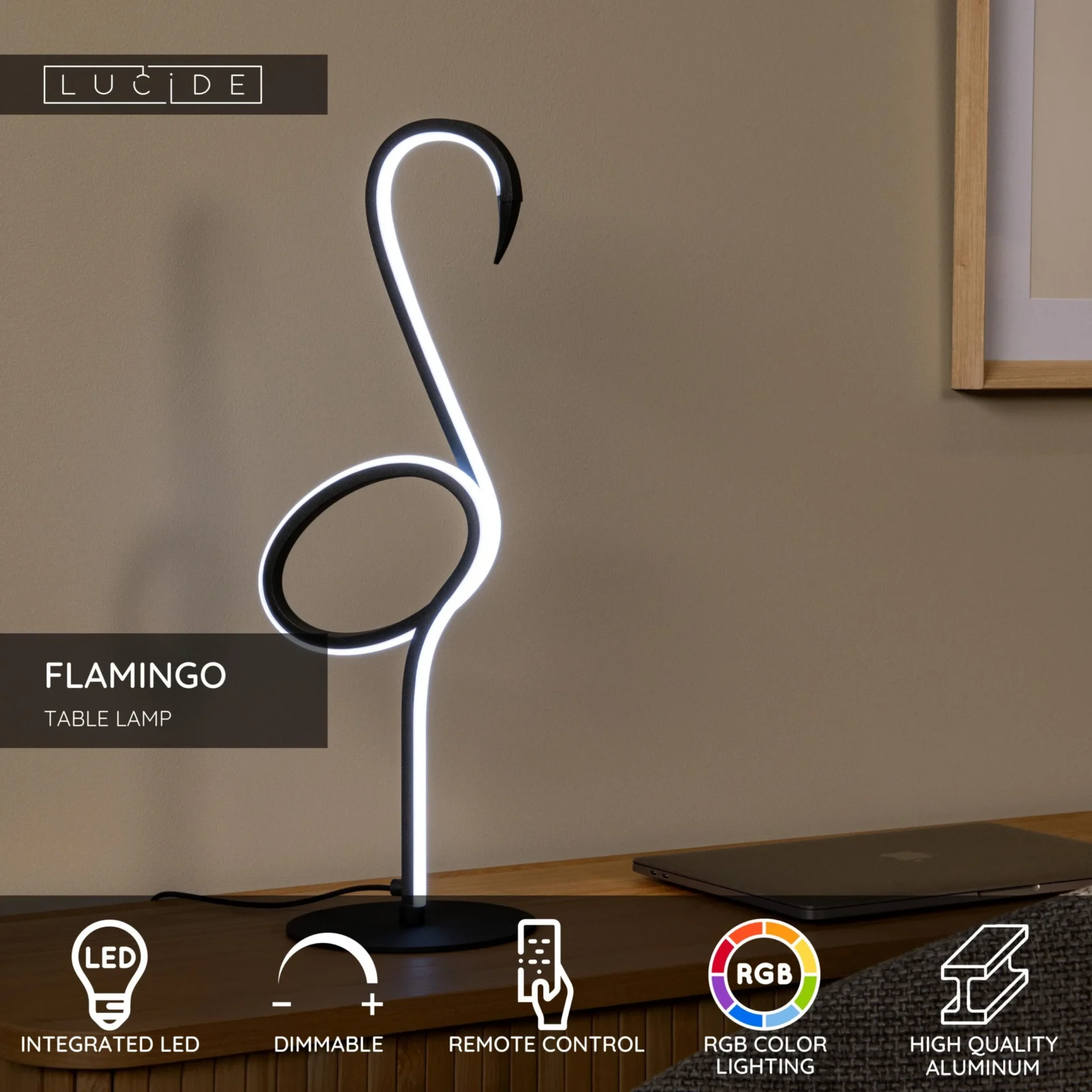 Lucide FLAMINGO - Stolnu00e1 lampa - LED tlmenu00e1. - Rgb - Viacfarebnu00e1
