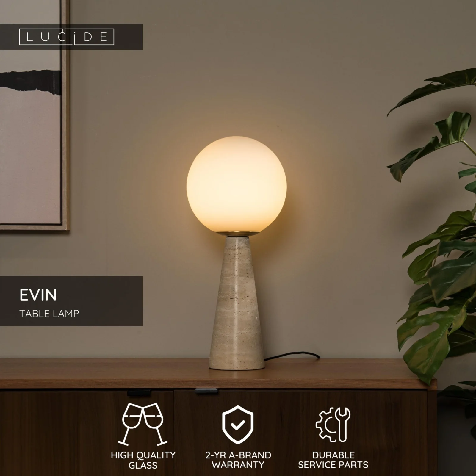 Lucide EVIN - Stolnu00e1 lampa - 1xE27 - Opu00e1l