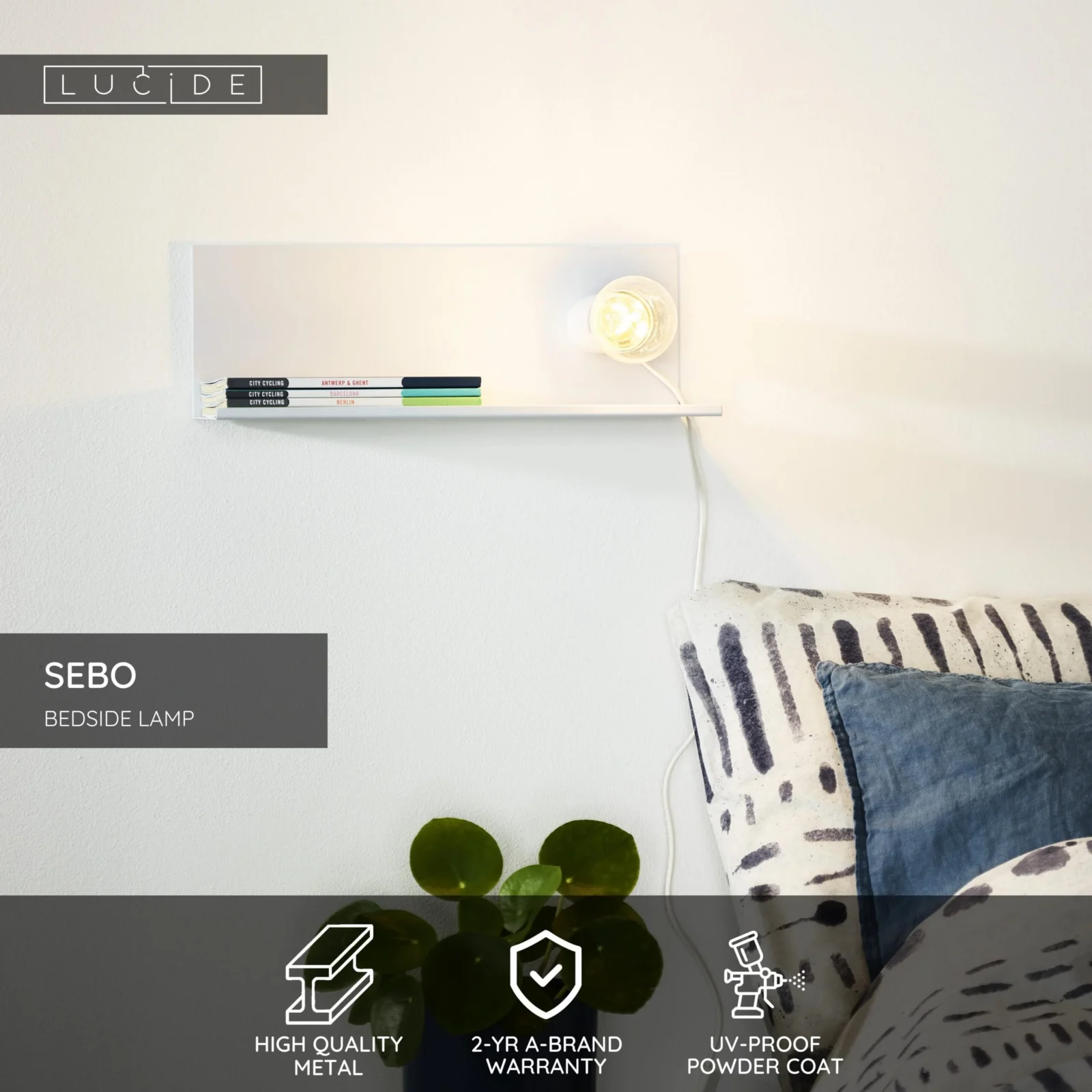Lucide SEBO - Lampa pri posteli / Nu00e1stennu00e9 svetlo - 1xE27 - Biela