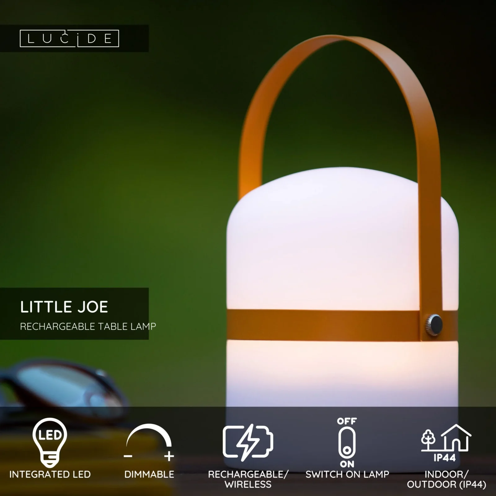Lucide LITTLE JOE - Nabu00edjateu013enu00e1 stolnu00e1 lampa do interiu00e9ru/exteriu00e9ru - batu00e9riovu00fd balu00edk - u00d8 10 cm - LED tlmenu00e1 - 1x0,3W 3000K - IP44 - hnedu00e1