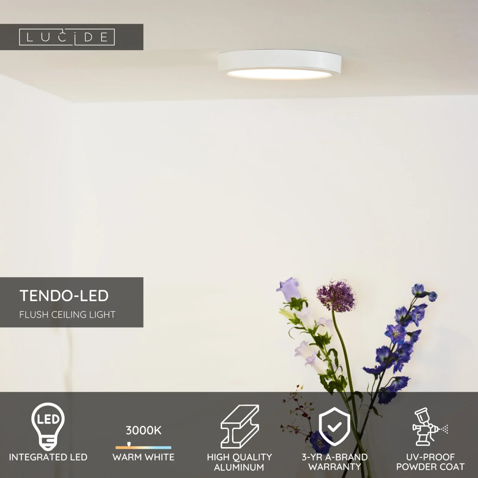 Lucide TENDO-LED - Zapustenu00e9 stropnu00e9 svetlo - u00d8 22 cm - LED - 1x18W 3000K - biela