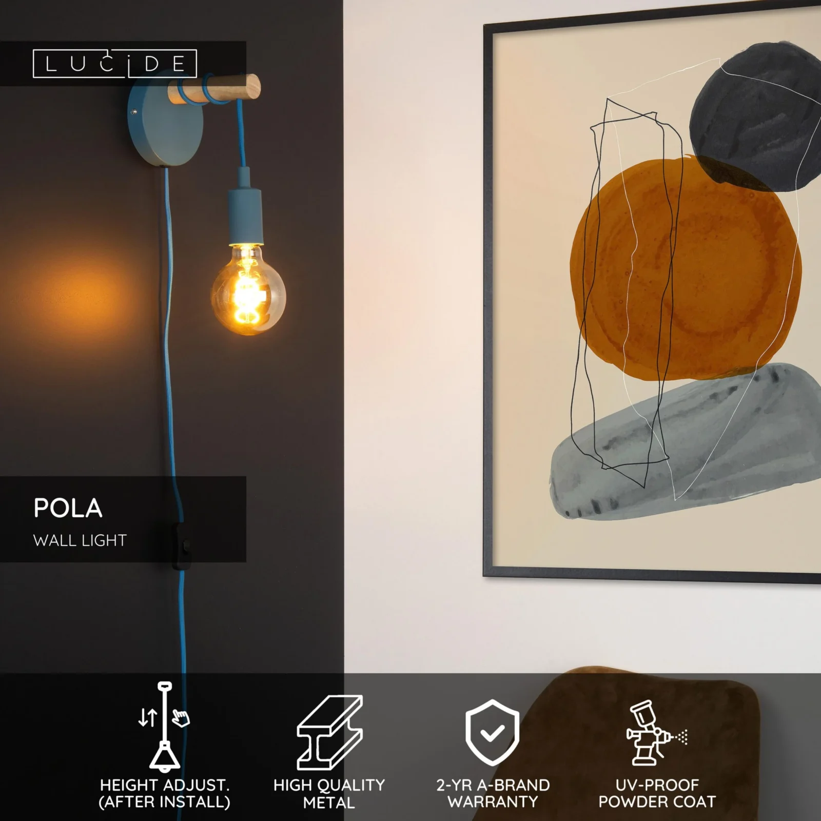 Lucide POLA - Nu00e1stennu00e9 svetlo pre deti - 1xE27 - Modru00e9
