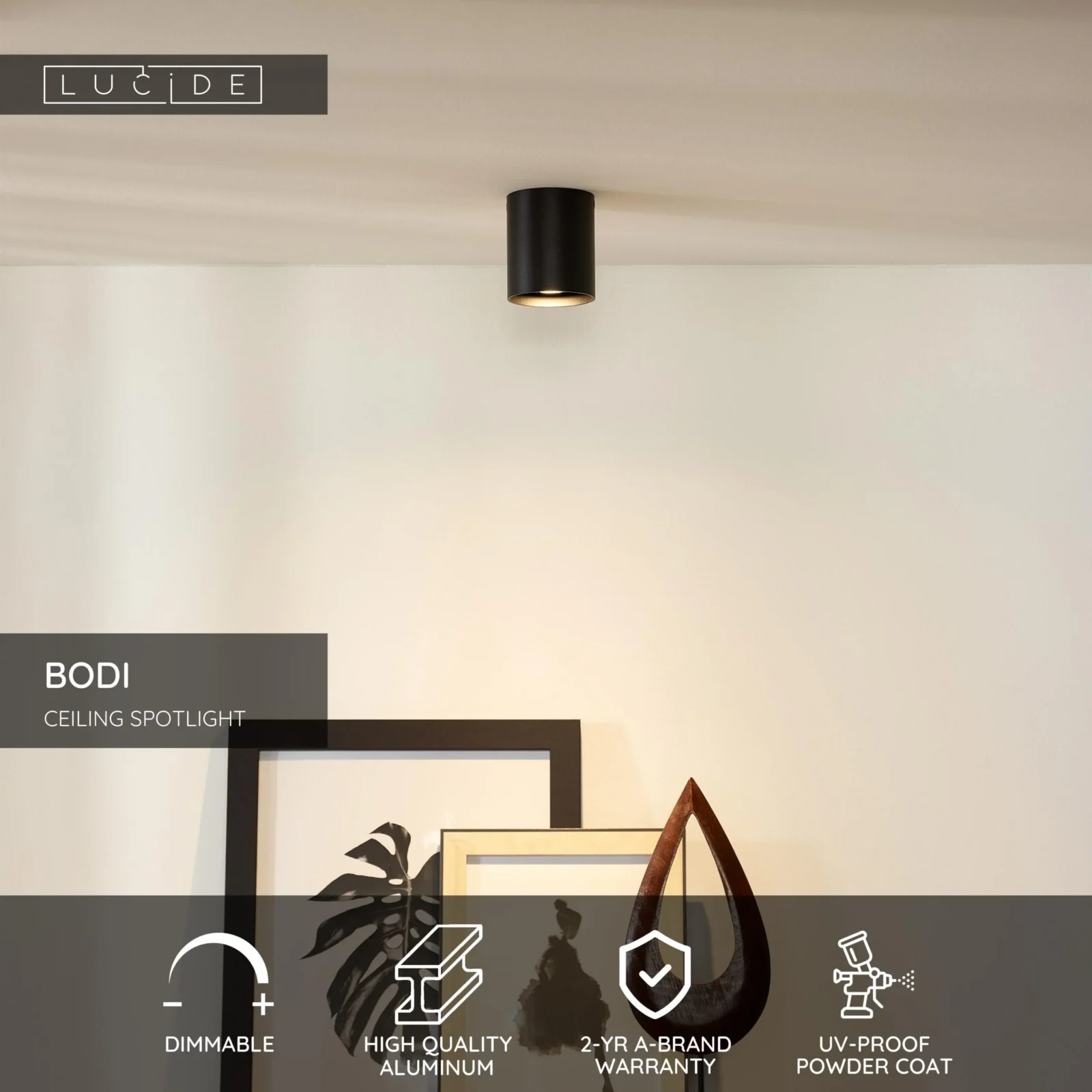 Lucide BODI - Stropnu00e9 reflektory - u00d8 8 cm - 1xGU10 - u010dierna