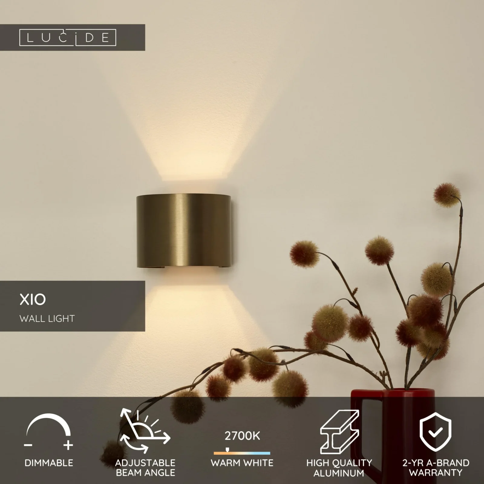Lucide XIO - Nu00e1stennu00e9 svetlo - LED tlmenu00e9. - G9 - 1x3,5W 2700K - nastaviteu013enu00fd uhol lu00fau010da - Rust Brown