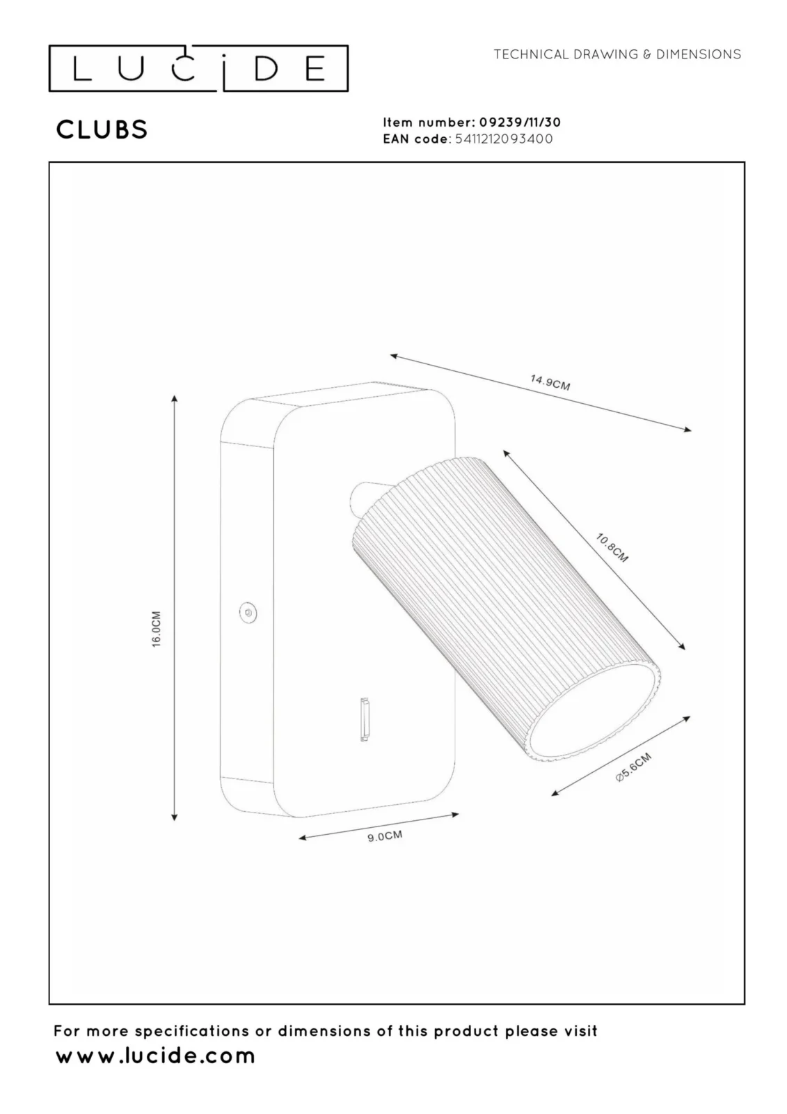 Lucide CLUBS - Lampa pri poste / nu00e1stennu00e9 svetlo - 1xGU10 - u010dierna