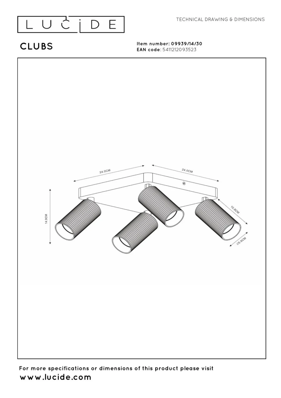 Lucide CLUBS - Stropnu00e9 reflektory - 4xGU10 - u010cierne