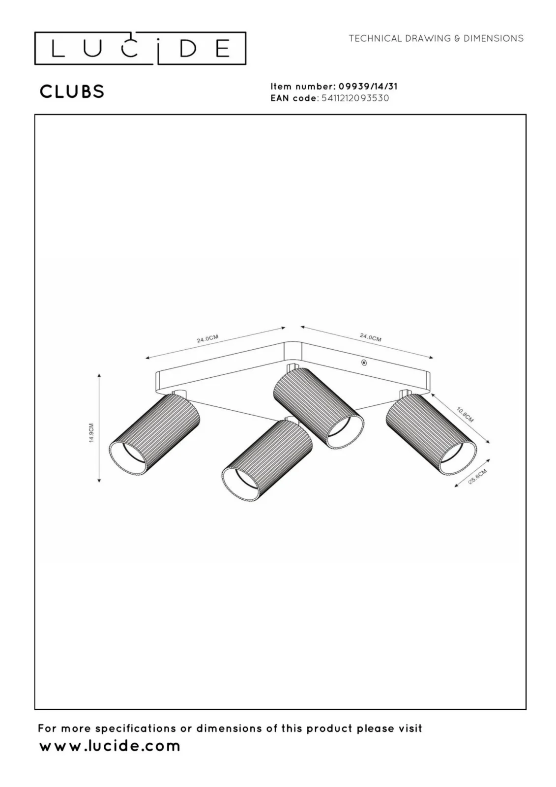Lucide CLUBS - Stropnu00e9 reflektory - 4xGU10 - biela