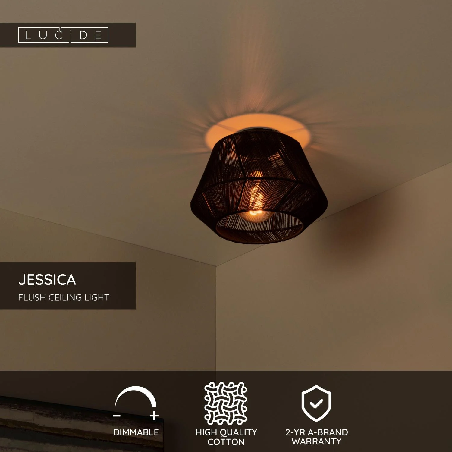 Lucide JESSICA - Zapustenu00e9 stropnu00e9 svietidlo - u00d8 30 cm - 1xE27 - u010cierna