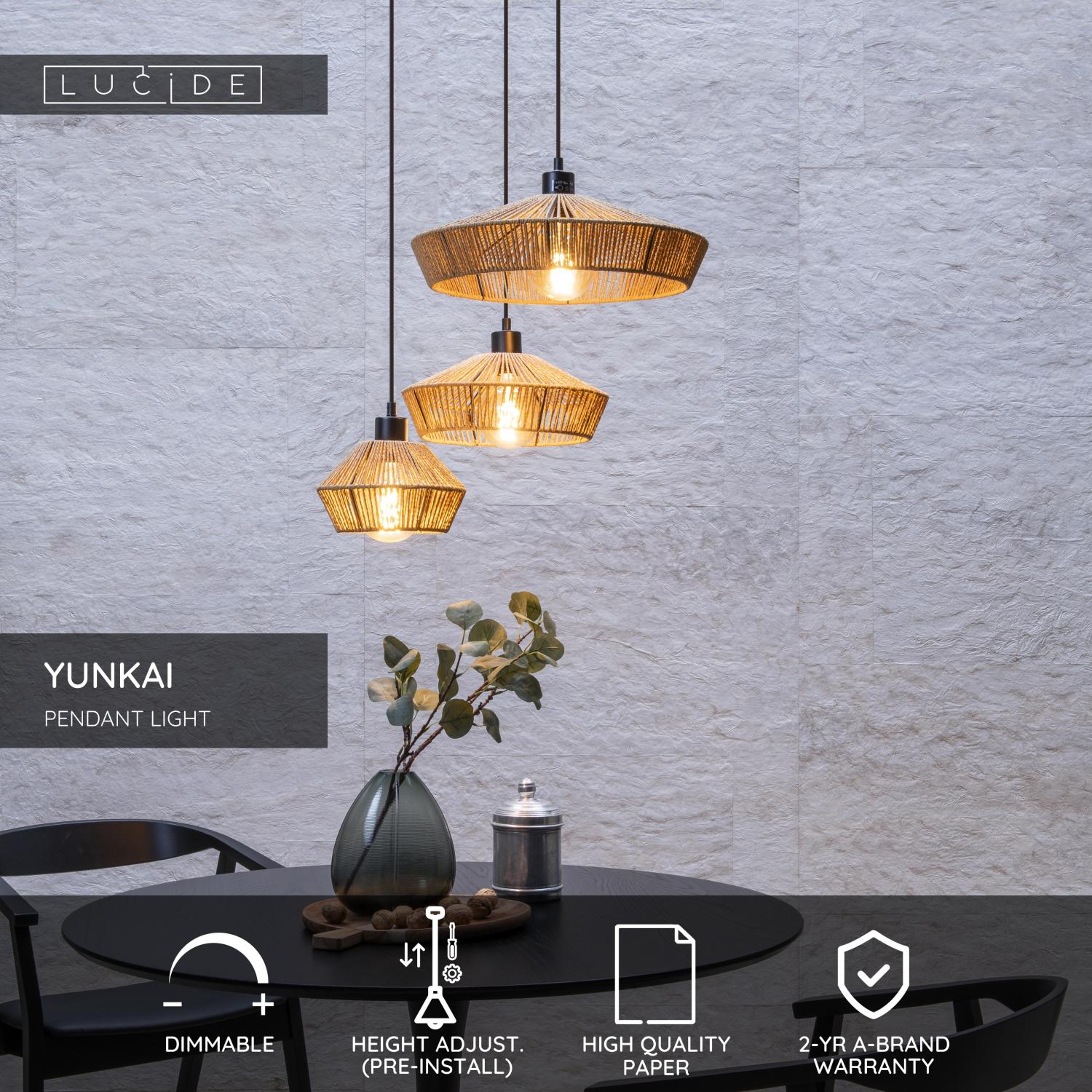 Lucide YUNKAI - Zu00e1vesnu00e9 svietidlo - u00d8 60 cm - 3xE27 - Pru00edrodnu00e9