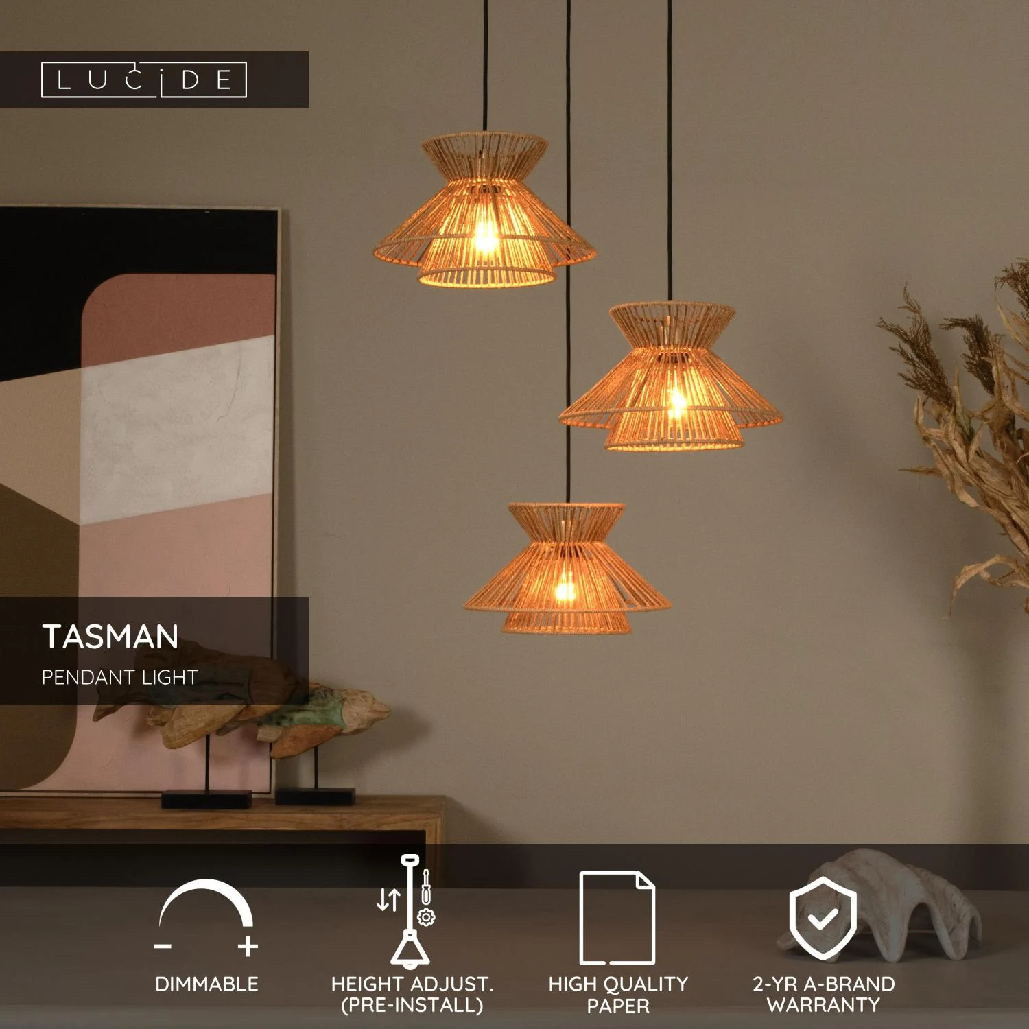 Lucide TASMAN - Zu00e1vesnu00e9 svietidlo - 3xE27 - Pru00edrodnu00e9