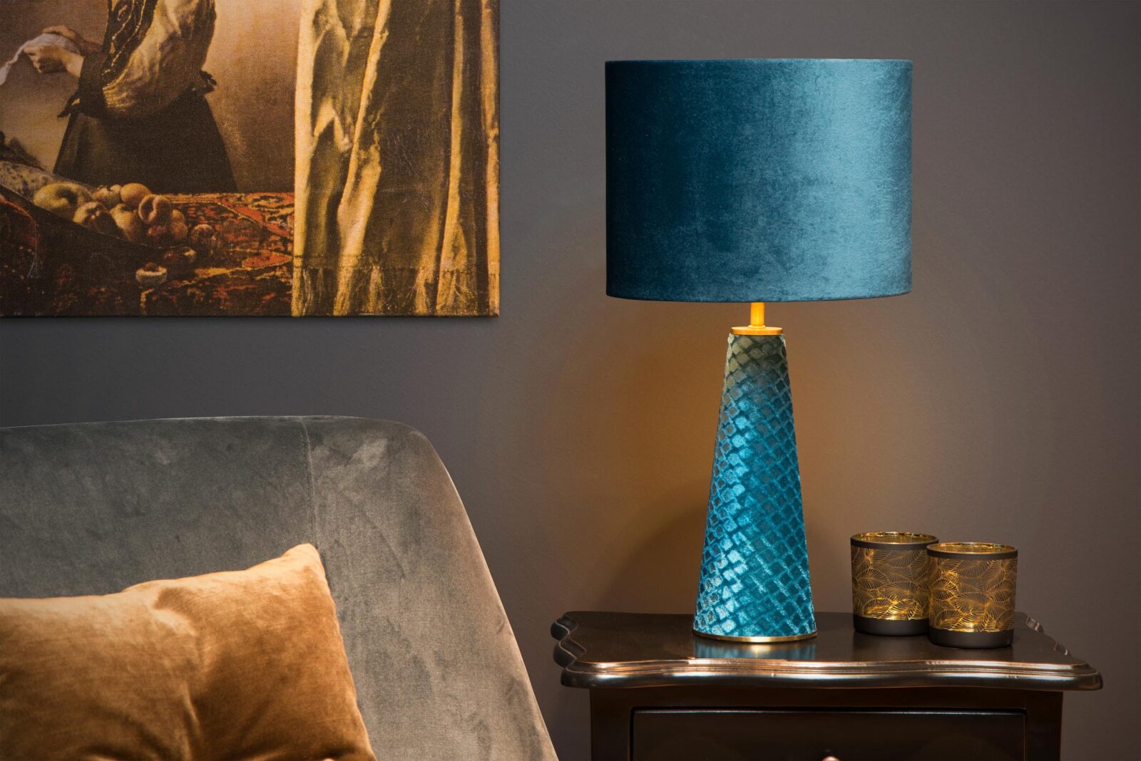 Lucide EXTRAVAGANZA VELVET - Stolnu00e1 lampa - u00d8 25 cm - 1xE27 - tyrkysovu00e1