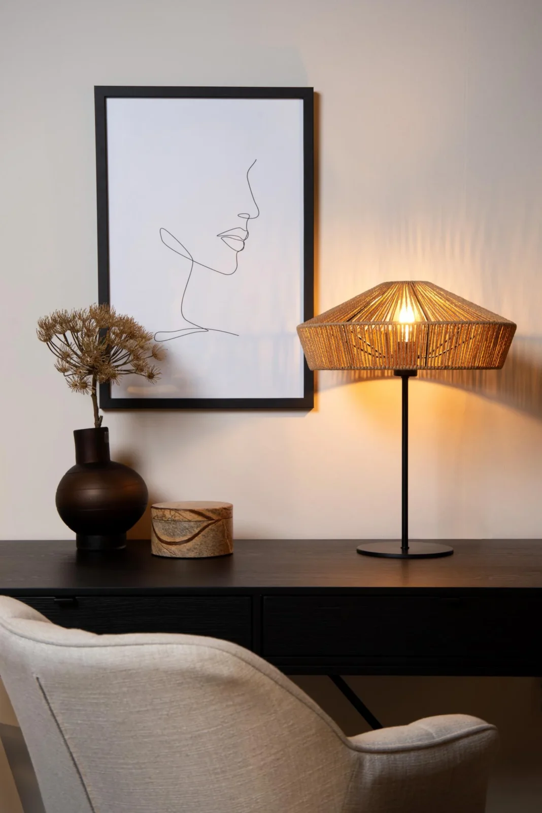 Lucide YUNKAI - Stolnu00e1 lampa - u00d8 40 cm - 1xE27 - Natural