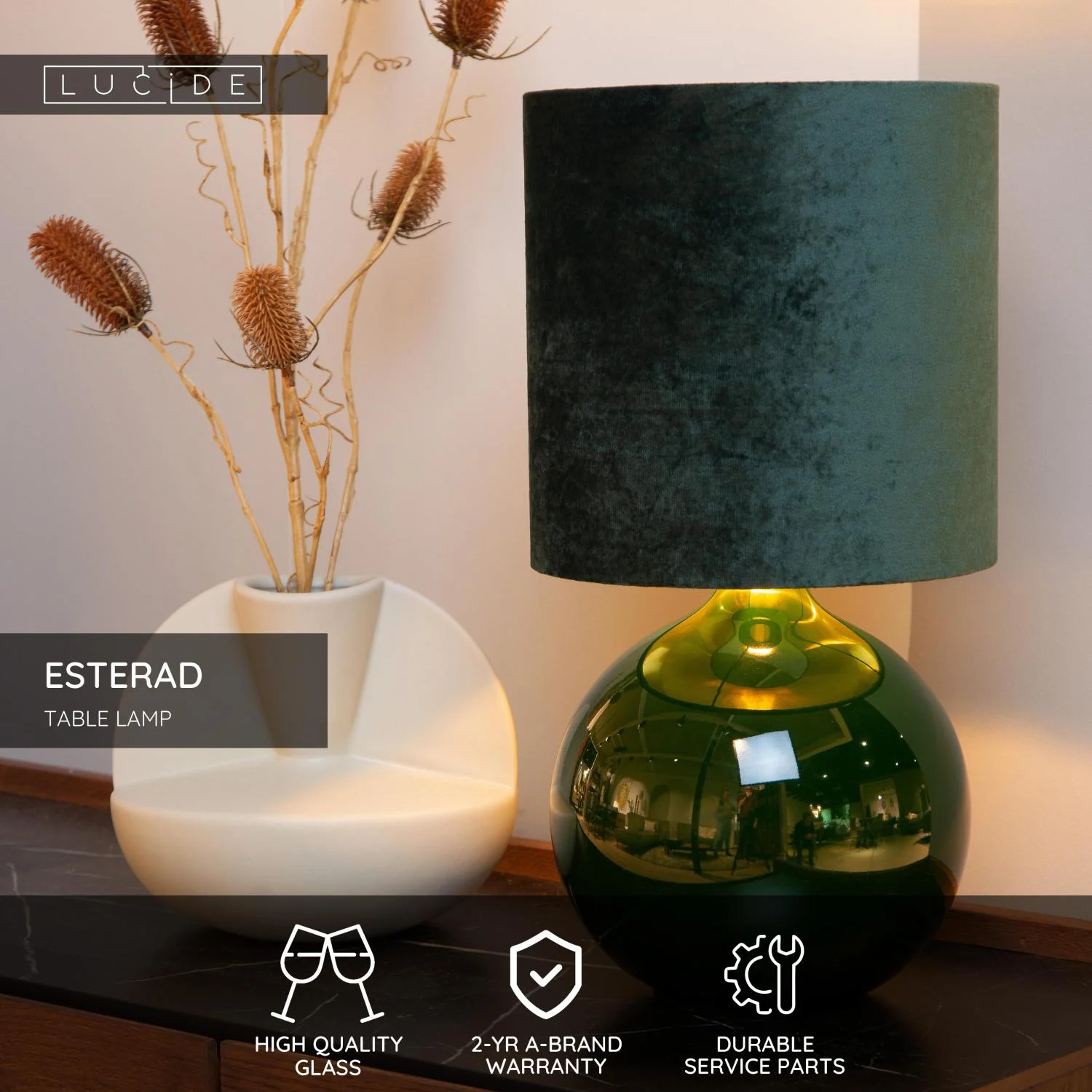 Lucide ESTERAD - Stolnu00e1 lampa - u00d8 24 cm - 1xE14 - Zelenu00e1