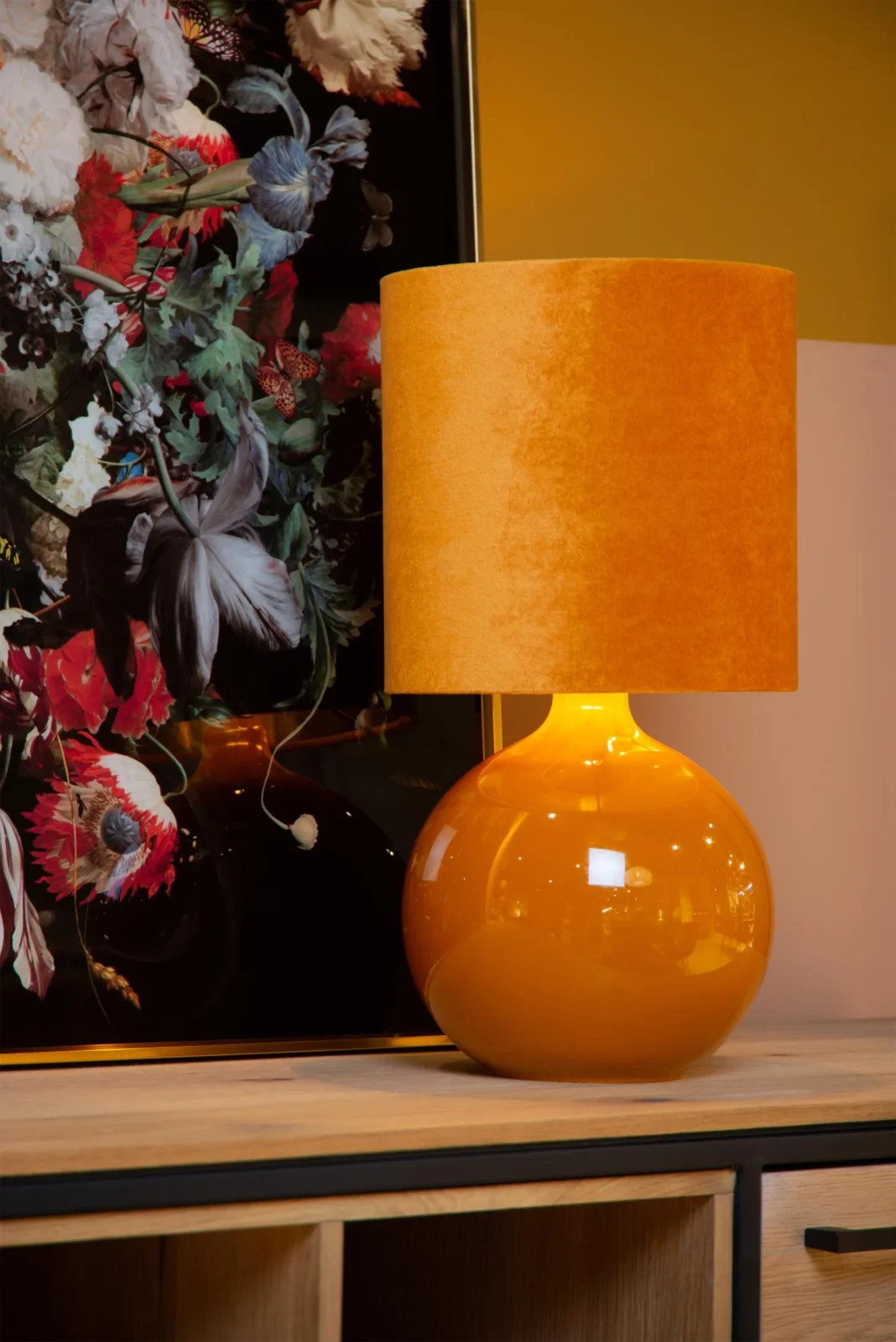 Lucide ESTERAD - Stolnu00e1 lampa - u00d8 24 cm - 1xE14 - Okrovu00e1 u017eltu00e1