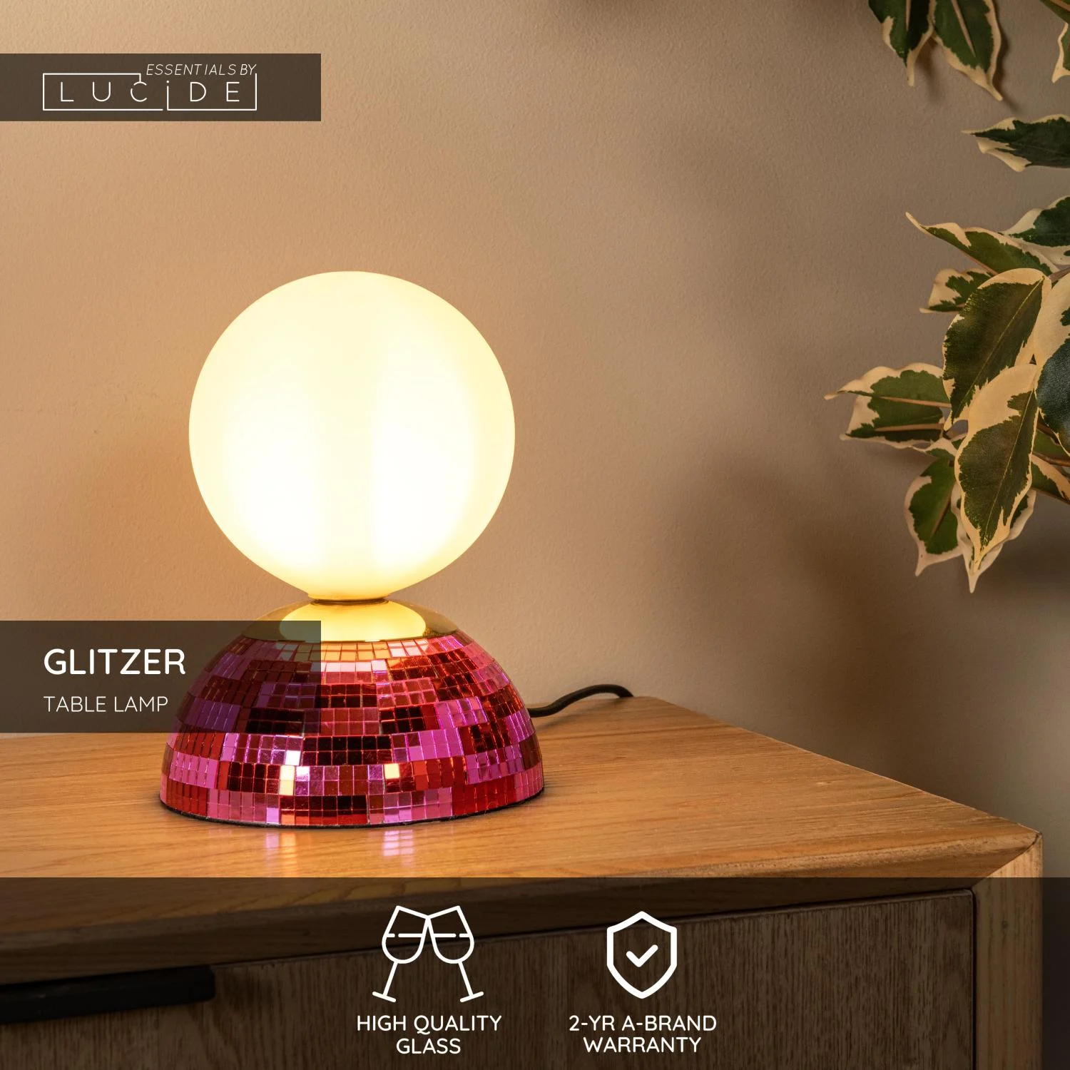 Lucide GLITZER - Stolnu00e1 lampa - u00d8 14 cm - 1xG9 - Ruu017eovu00e1 | Essential