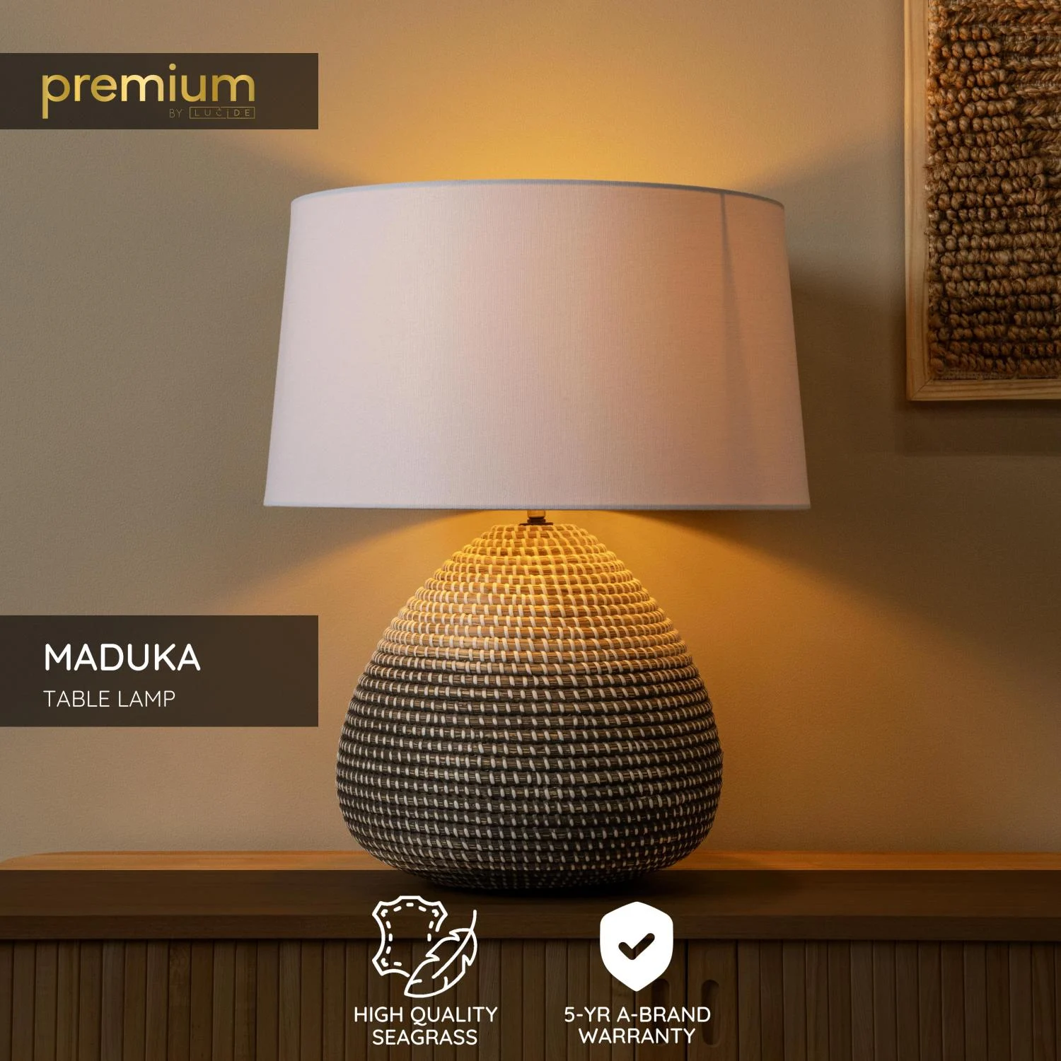 Lucide MADUKA - Stolnu00e1 lampa - u00d8 45 cm - 1xE27 - Prirodzenu00e1 | Pru00e9miovu00e9