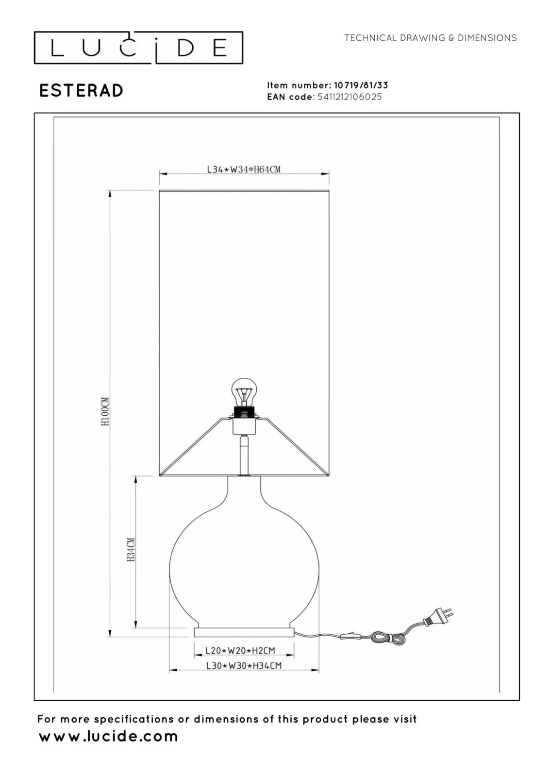 Lucide ESTERAD - Stojacia lampa - u00d8 34 cm - 1xE27 - Zelenu00e1