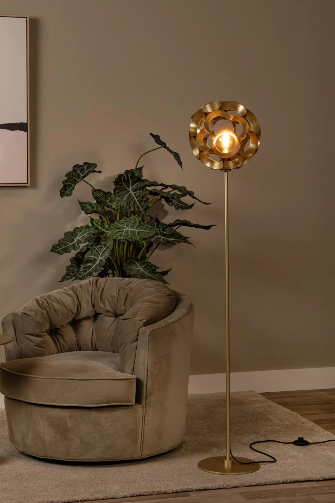 Lucide HANNELORE - Stojacia lampa - u00d8 30 cm - 1xE27 - Matt Gold / Mosadz