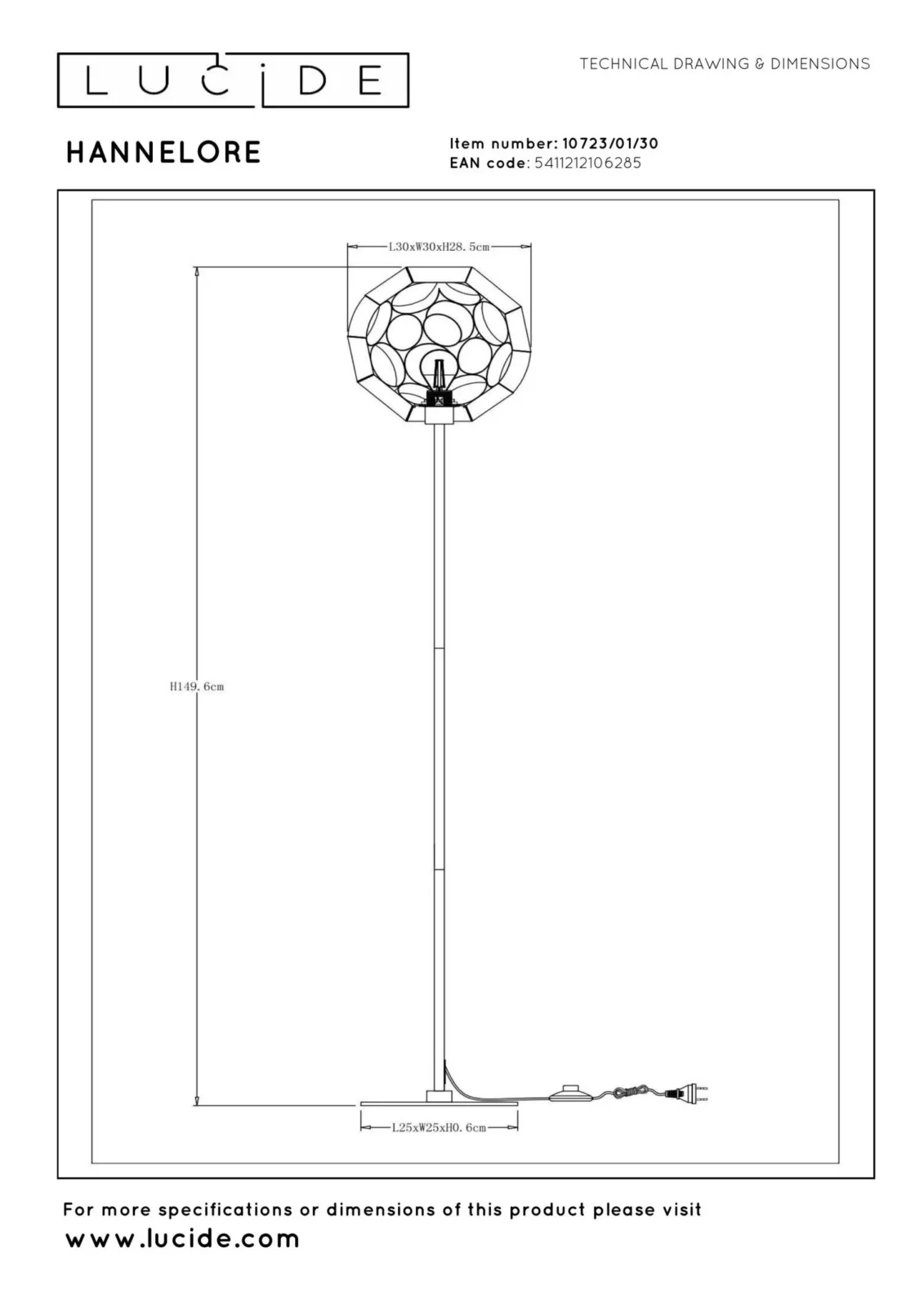 Lucide HANNELORE - Stojaca lampa - u00d8 30 cm - 1xE27 - u010dierna