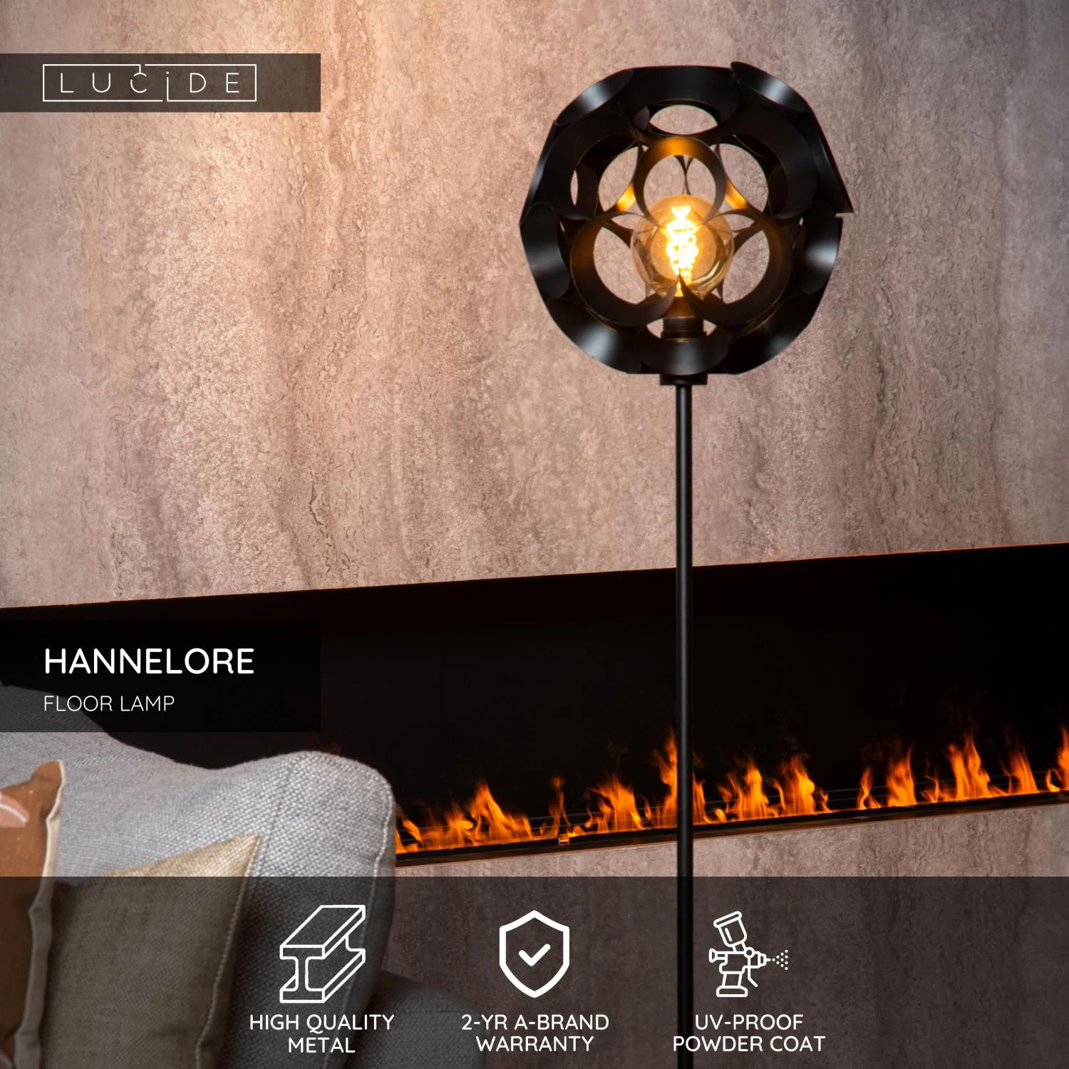 Lucide HANNELORE - Stojaca lampa - u00d8 30 cm - 1xE27 - u010dierna