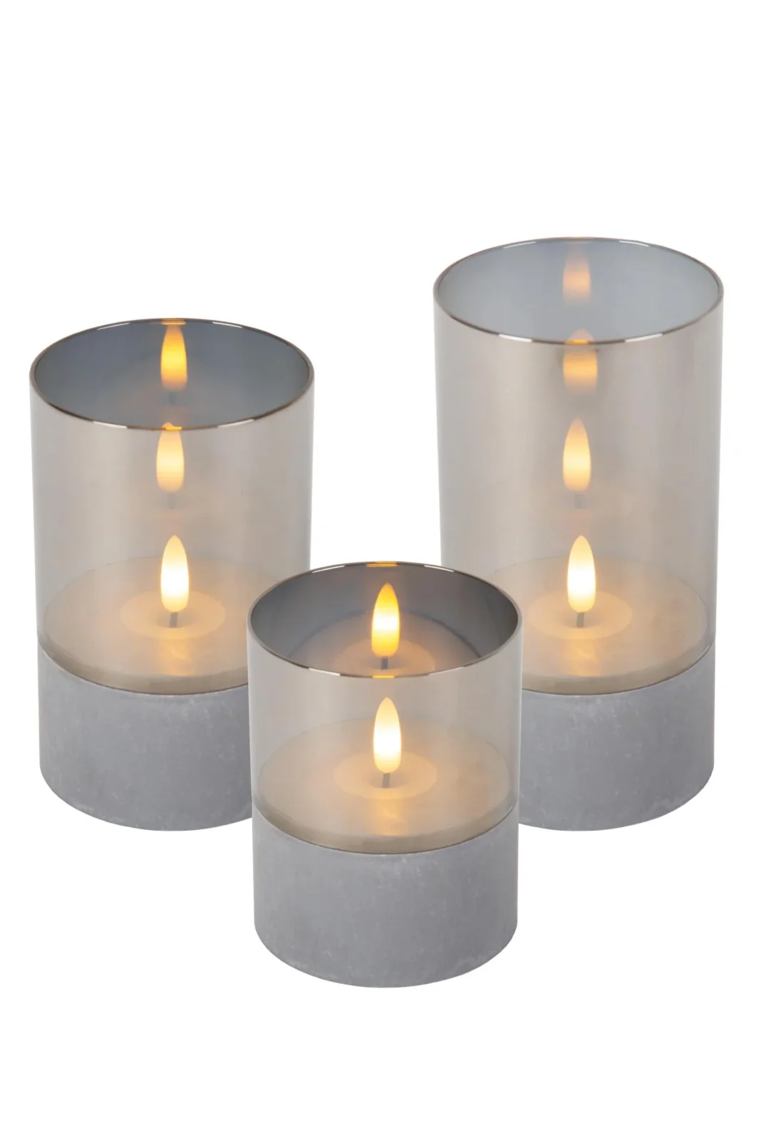 Lucide VELAS - Stolnu00e1 lampa - Batu00e9rie - u00d8 8 cm - LED - 3x0,2W 2700K - Smoke Grey - Sada 3