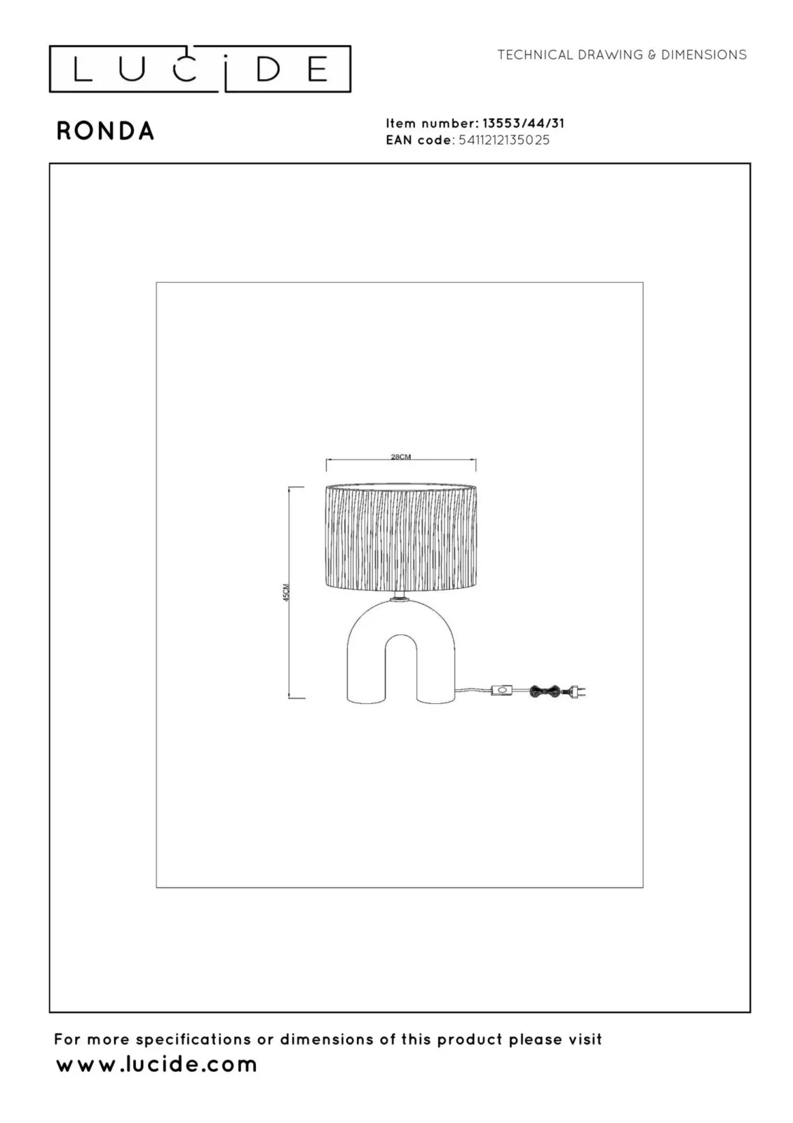 Lucide RONDA - Stolnu00e1 lampa - 1xE27 - biela