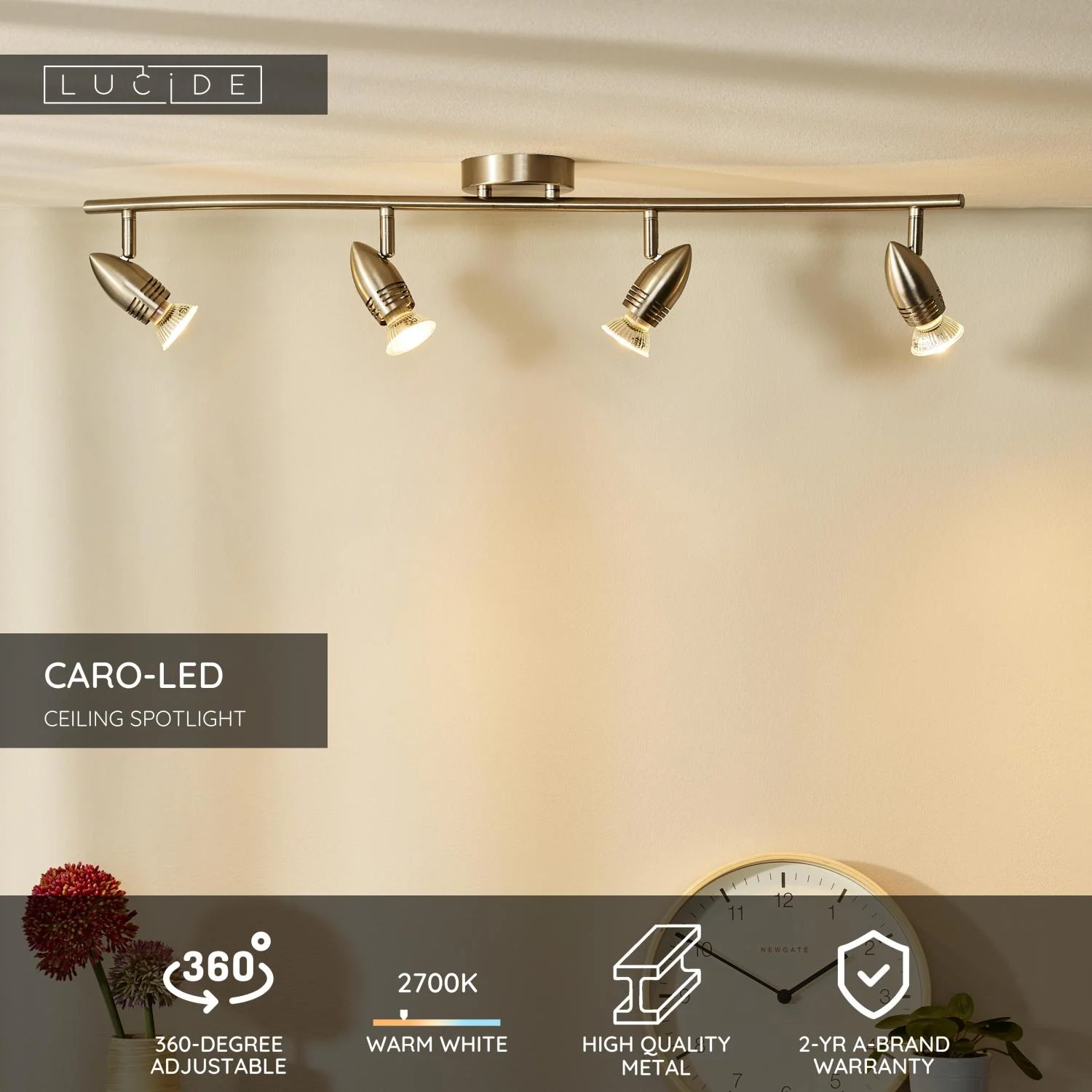 Lucide CARO-LED - Stropnu00e9 reflektory - LED - GU10 - 4x5W 2700K - Satin Chrome -