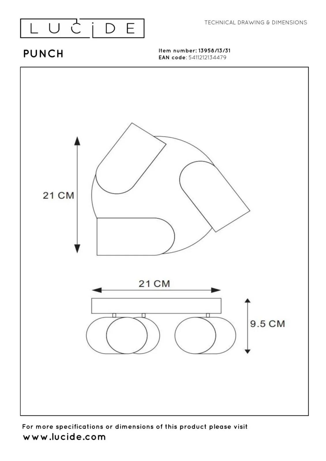 Lucide PUNCH - Stropnu00e9 reflektory - u00d8 21 cm - 3xGU10 - biela