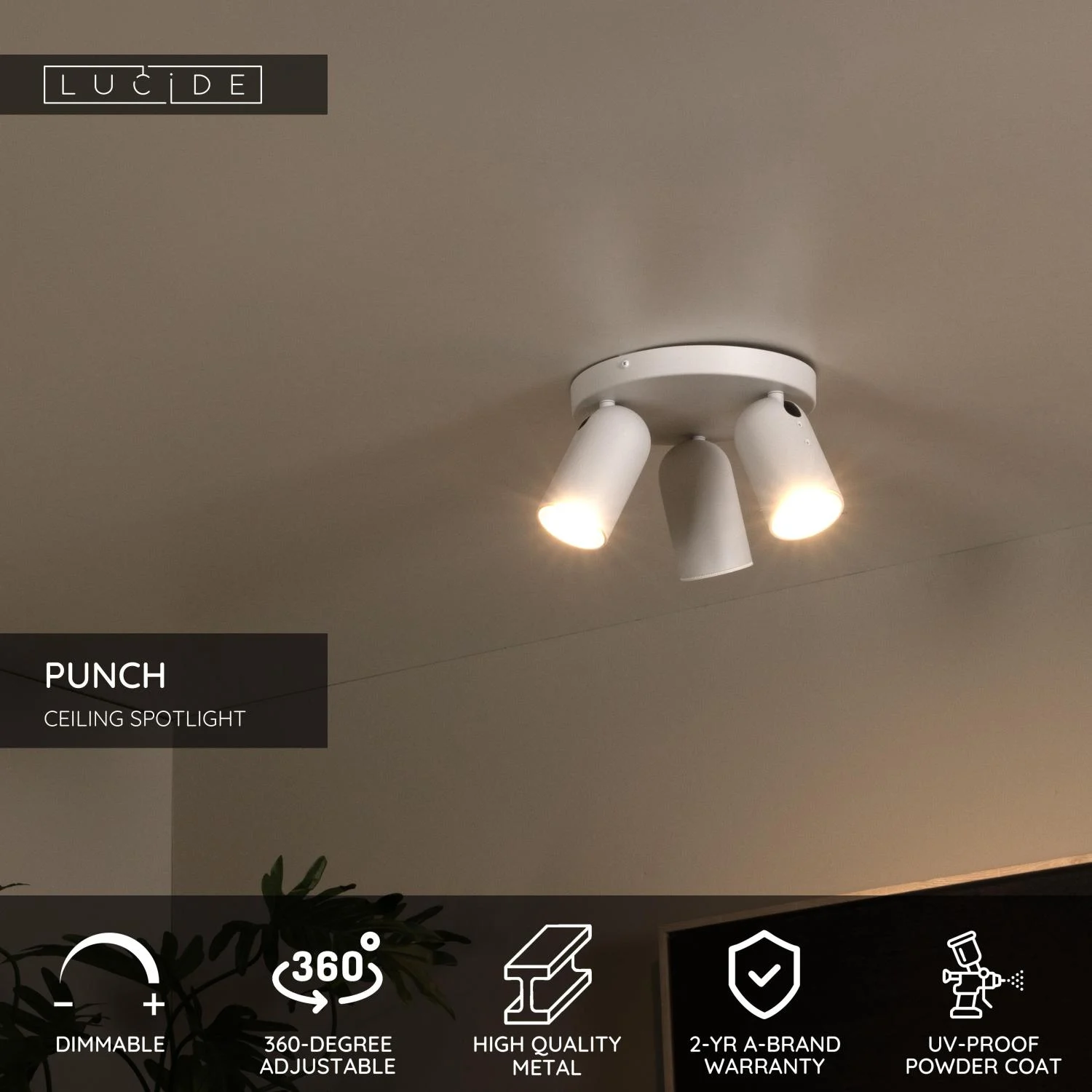 Lucide PUNCH - Stropnu00e9 reflektory - u00d8 21 cm - 3xGU10 - biela