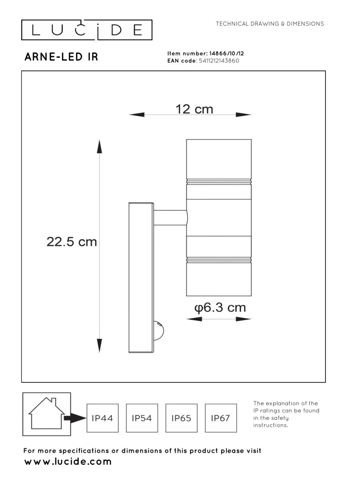 Lucide ARNE-LED IR - Nu00e1stennu00e9 reflektor / nu00e1stennu00e9 svetlo vnu00fatornu00e9/vonkaju0161ie - u00d8 6,3 cm - LED - GU10 - 2x5W 2700K - IP44 - senzor pohybu a du0148a/noci - satu00e9novu00fd chru00f3m