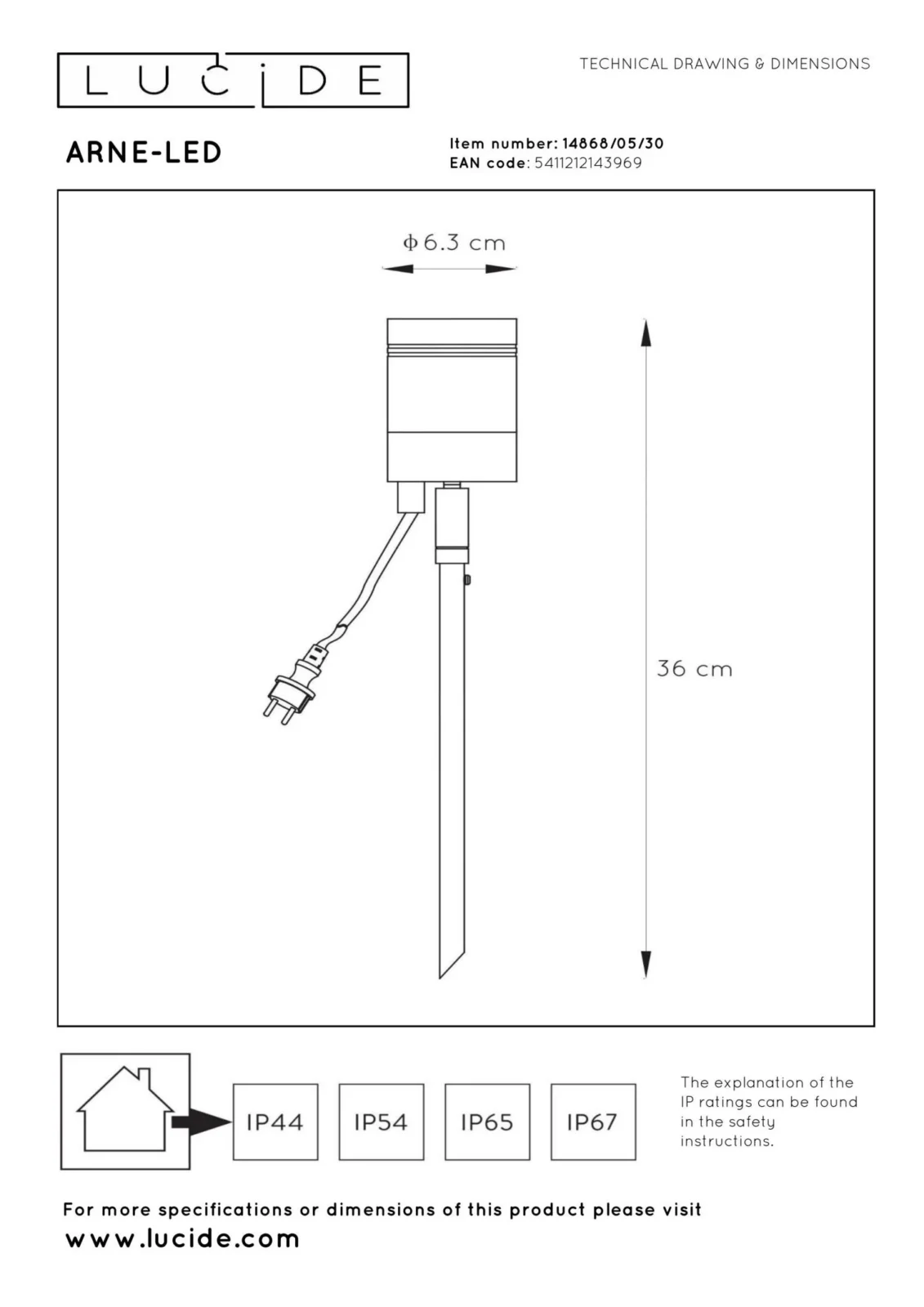 Lucide ARNE-LED - Zu00e1hradnu00fd reflektor - u00d8 6,3 cm - LED - GU10 - 1x5W 2700K - IP44 - u010dierna