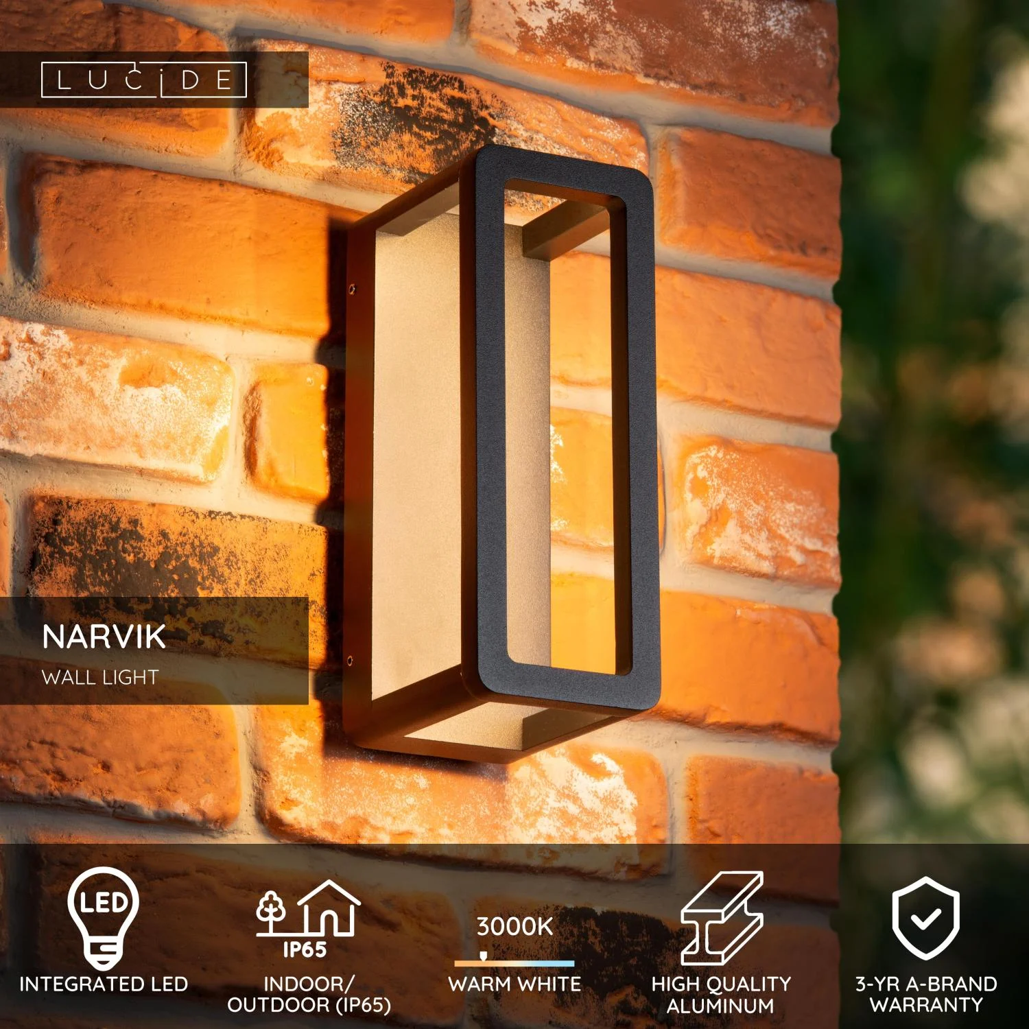 Lucide NARVIK - Nu00e1stennu00e9 svetlo vnu00fatornu00e9/vonkaju0161ie - LED - 1x9,2W 3000K - IP65 - u010dierne
