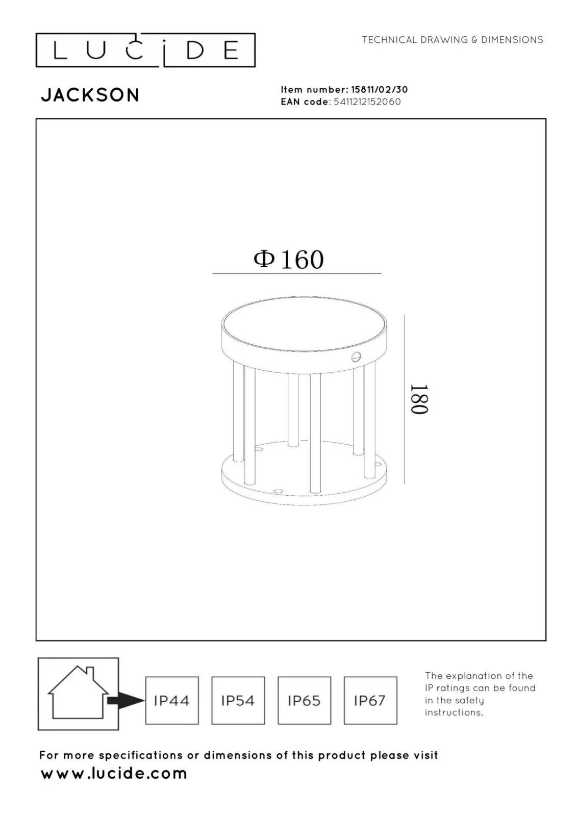 Lucide JACKSON - Stu013apikovu00e9 svetlo - solu00e1rne - u00d8 16 cm - LED tlmenu00e9. - 1x2W 3000K - IP54 - senzor pohybu a du0148a/noci - u010dierny