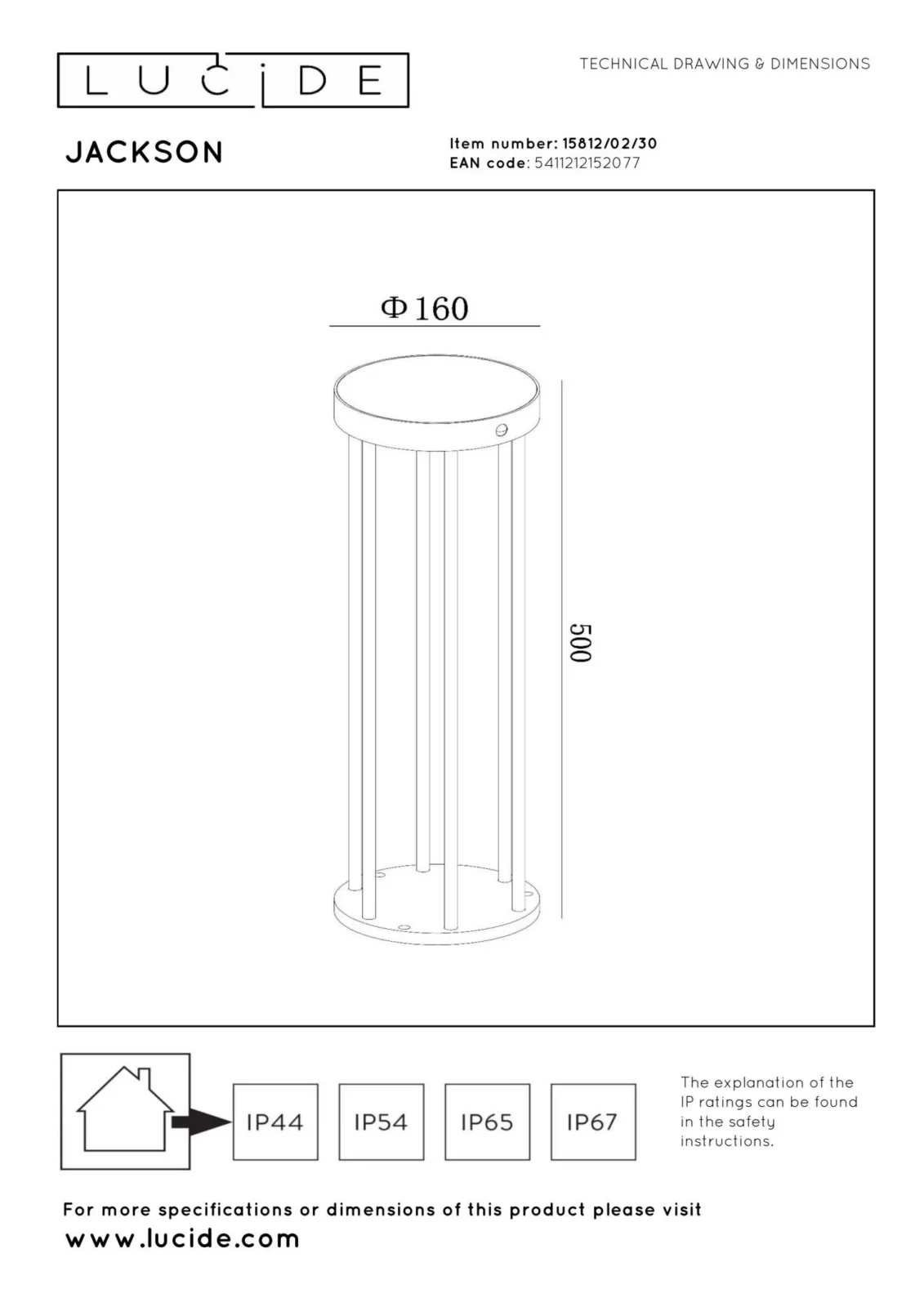 Lucide JACKSON - Stu013apikovu00e9 svetlo - solu00e1rne - u00d8 16 cm - LED tlmenu00e9. - 1x2W 3000K - IP65 - Pohybovu00fd a dennu00fd/nou010dnu00fd senzor - u010dierny