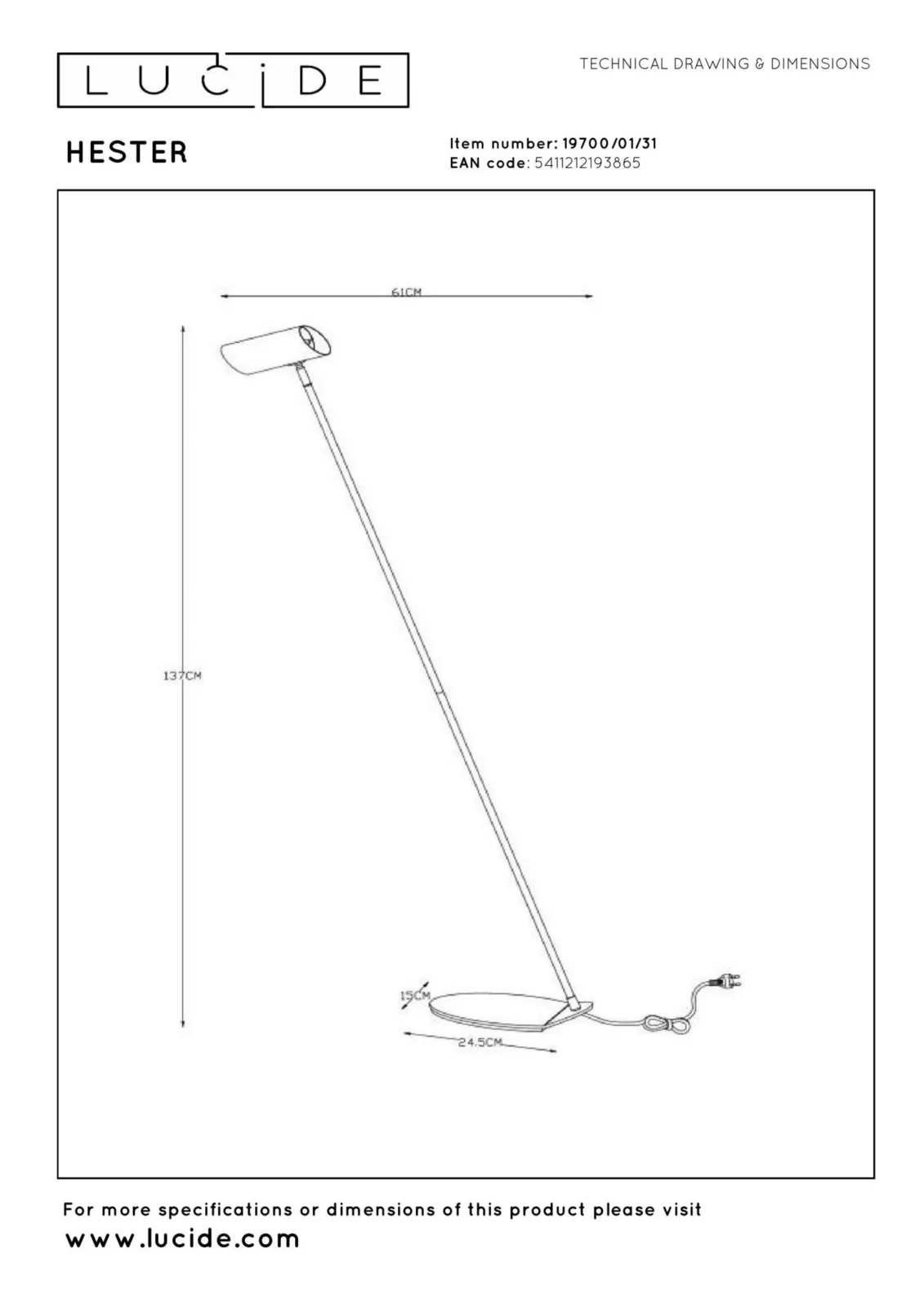 Lucide HESTER - Podlahovu00e1 u010du00edtacia lampa - 1xGU10 - Biela
