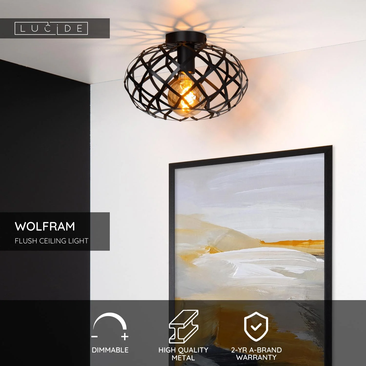 Lucide WOLFRAM - Zapustenu00e9 stropnu00e9 svetlo - u00d8 30 cm - 1xE27 - u010dierne