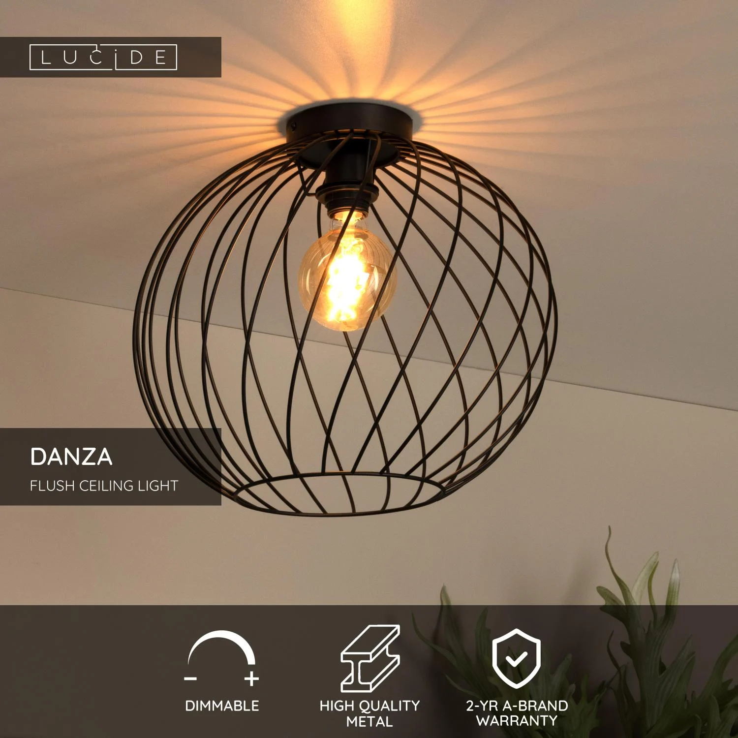 Lucide DANZA - Zapustenu00e9 stropnu00e9 svetlo - u00d8 40 cm - 1xE27 - u010dierne