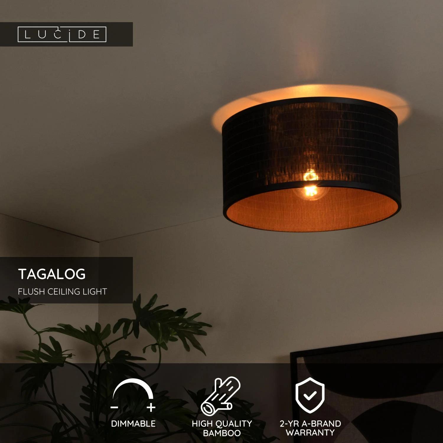 Lucide TAGALOG - Zapustenu00e9 stropnu00e9 svetlo - u00d8 40 cm - 1xE27 - u010dierne