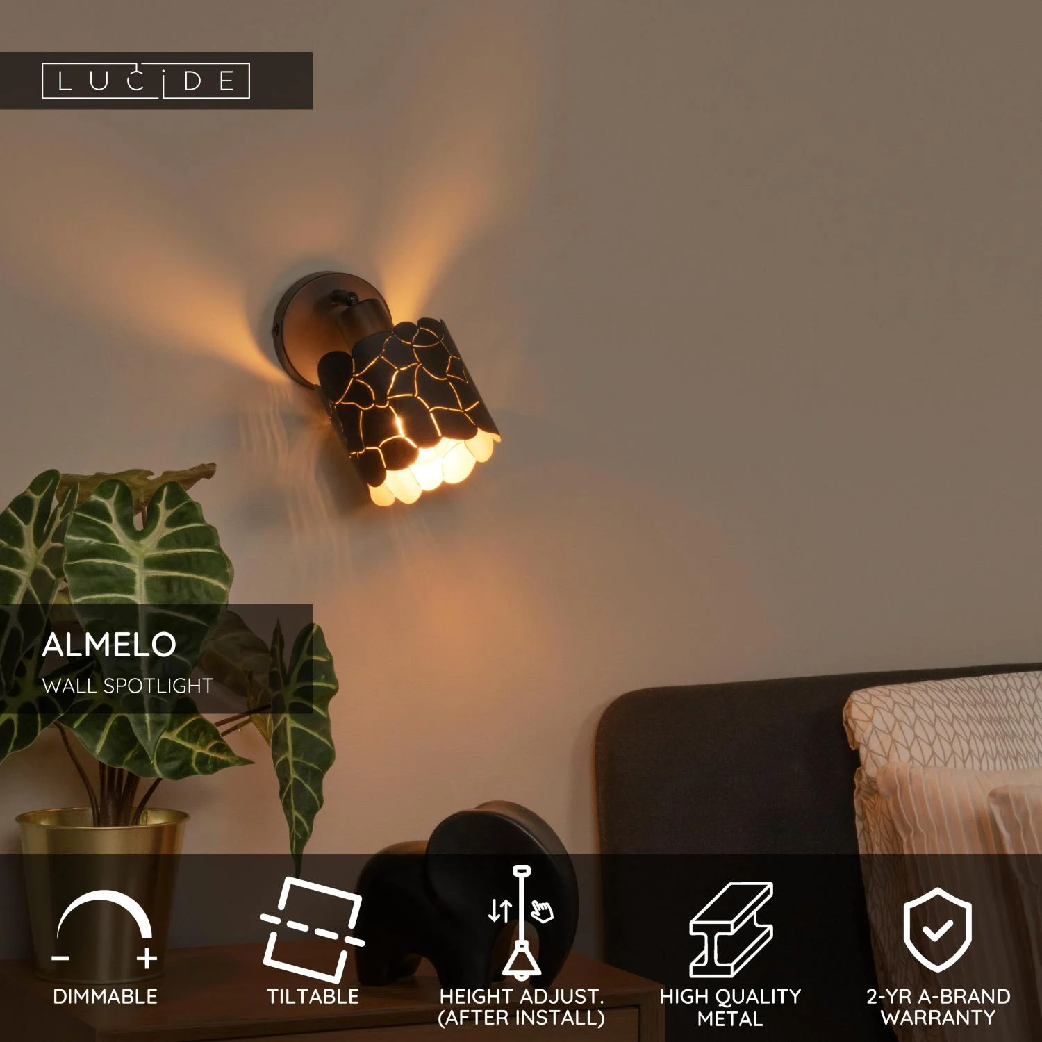 Lucide ALMELO - Nu00e1stennu00e9 reflektor / Nu00e1stennu00e9 svetlo - u00d8 12 cm - 1xE14 - u010dierne