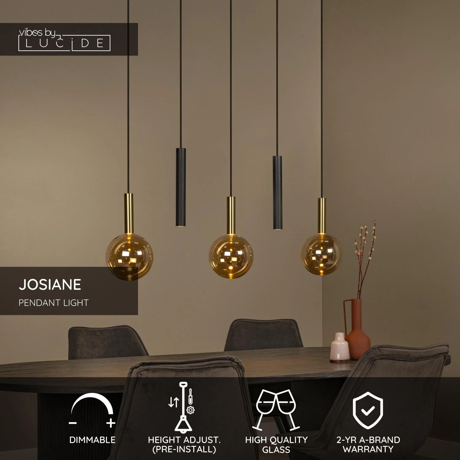 Lucide JOSIANE - Zu00e1vesnu00e9 svetlo - 3xG9 - Amber | Nu00e1lada