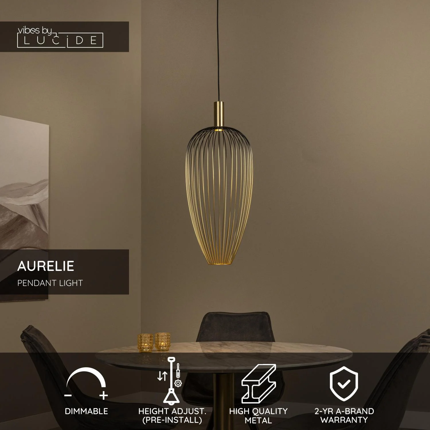 Lucide AURELIE - Zu00e1vesnu00e9 svetlo - u00d8 30 cm - 1xGU10 (MR11) - Zlato | Nu00e1lada