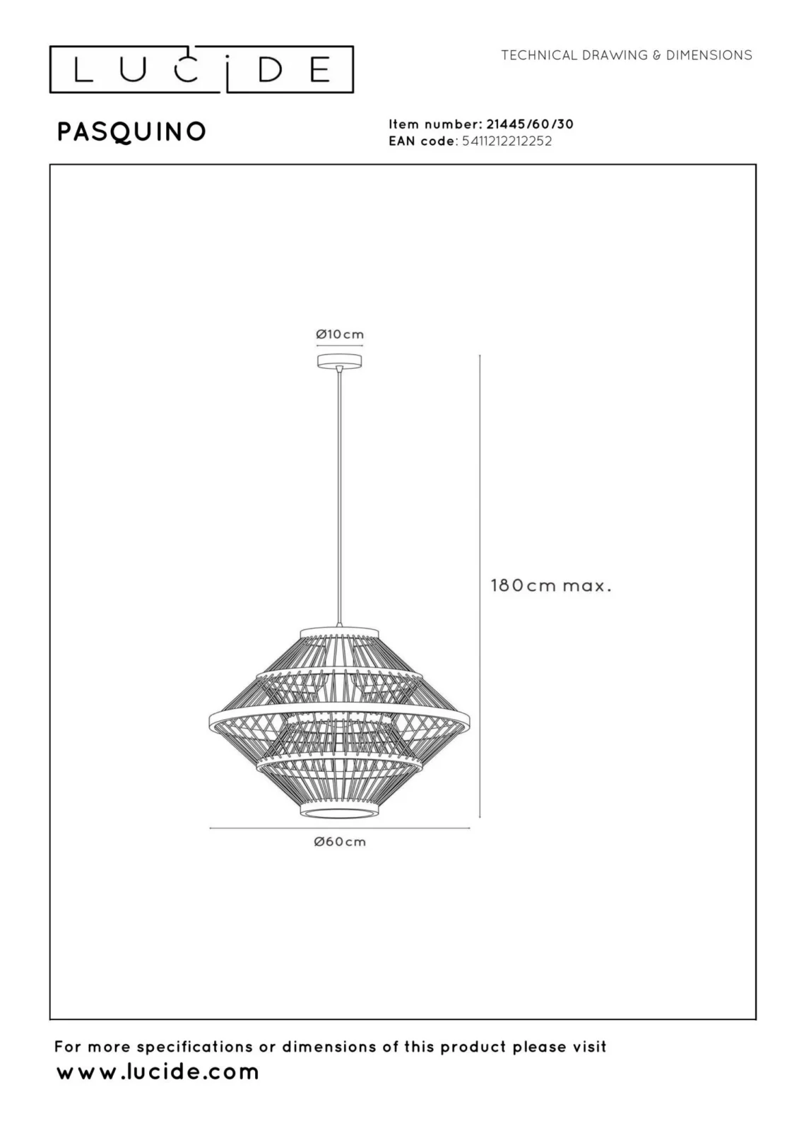 Lucide PASQUINO - Zu00e1vesnu00e9 svetlo - u00d8 60 cm - 1xE27 - u010cierna | Essential