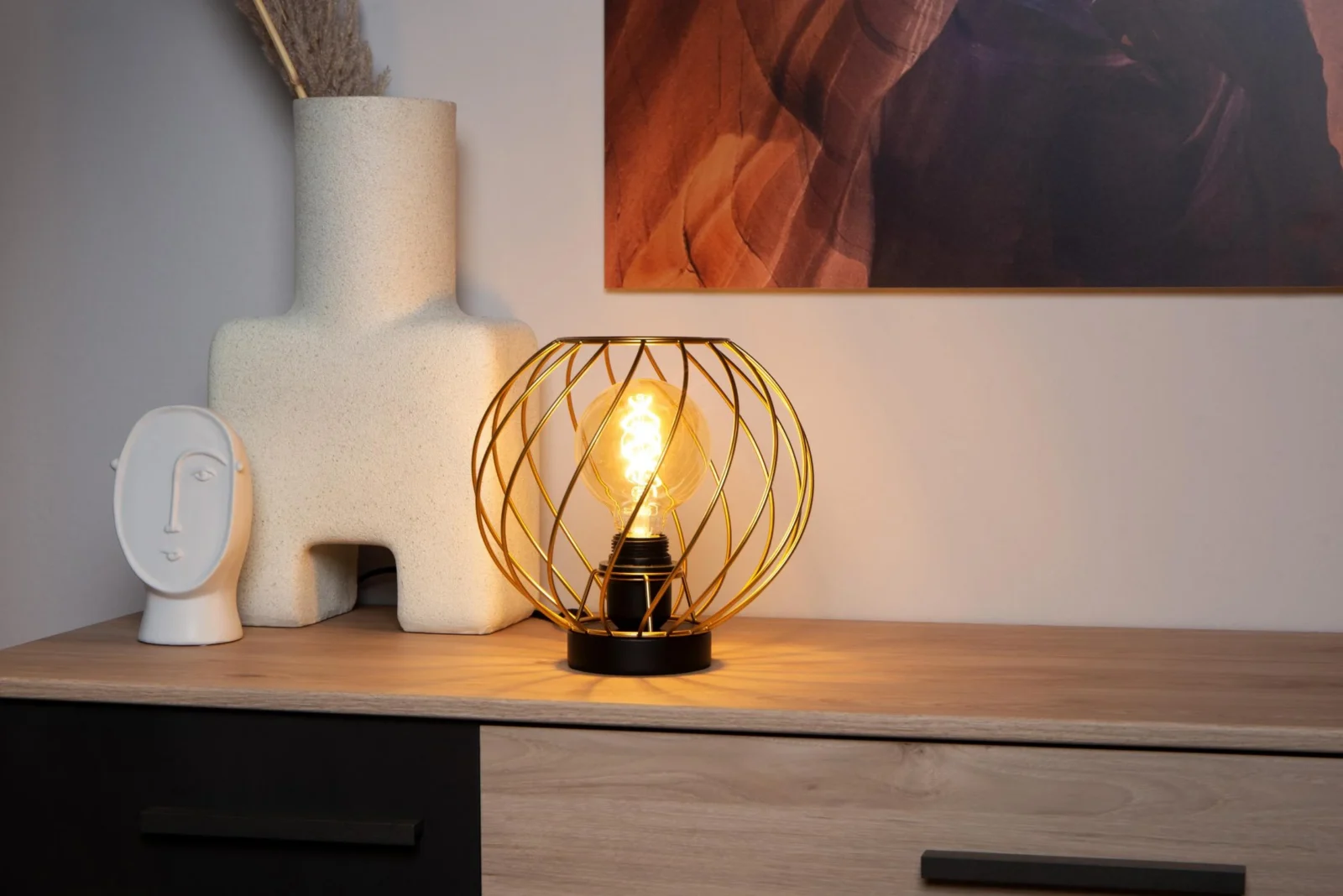 Lucide DANZA - Stolnu00e1 lampa - u00d8 25 cm - 1xE27 - Matnu00fd zlato / mosadz