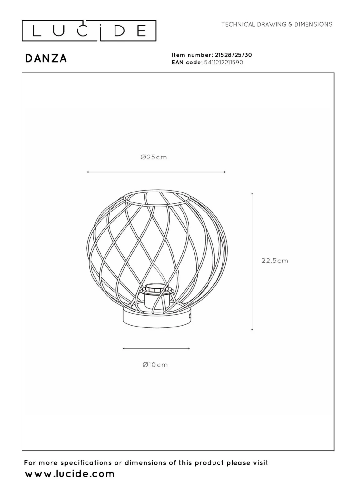Lucide DANZA - Stolnu00e1 lampa - u00d8 25 cm - 1xE27 - u010dierna
