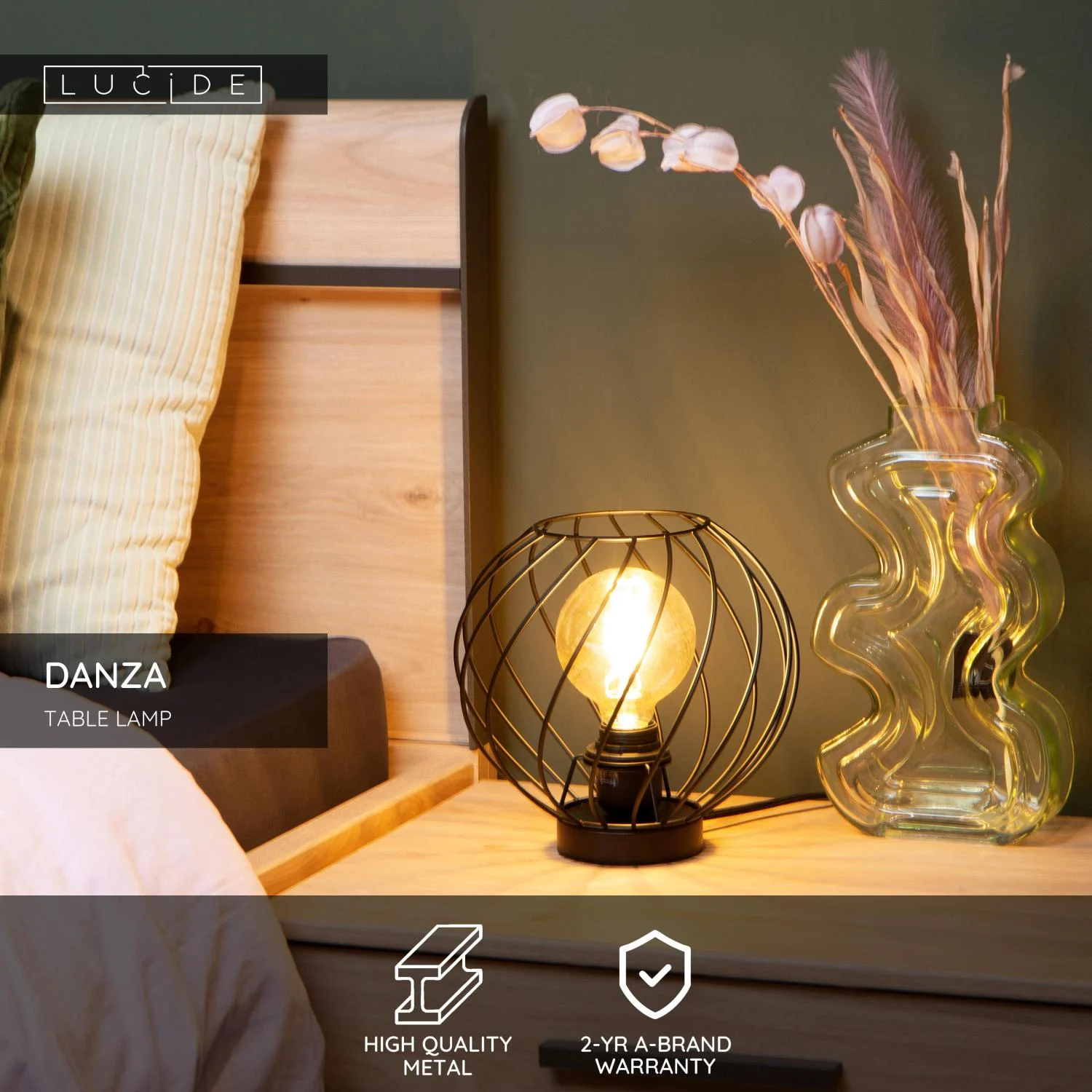 Lucide DANZA - Stolnu00e1 lampa - u00d8 25 cm - 1xE27 - u010dierna
